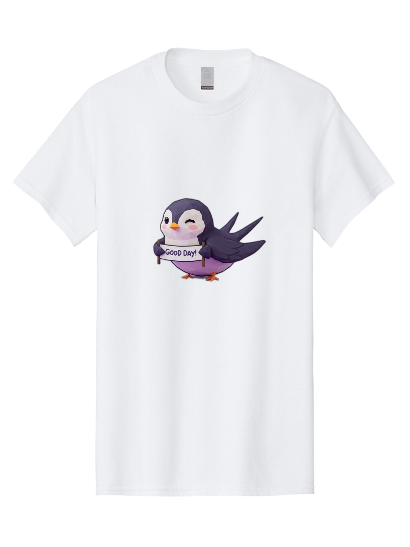 Good-Day-Bird Men'S Graphic Tee, 100% Cotton, Comfortable Casual Summer Wear, Machine Washable, Cartoon Bird, Good Day Sign, Kawaii Animal, Cute Illustration, Purple Bird, Winking Bird, Positive Vibes, Morning Motivation, Funny Graphics, Bae191 8