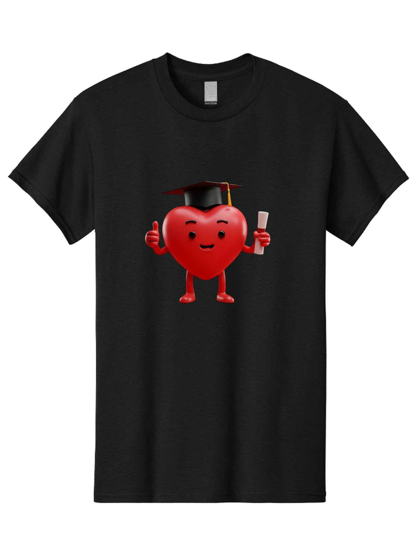 Graduated-Heart Men'S Graphic Tee, 100% Cotton, Comfortable Casual Summer Wear, Machine Washable, Heart Character, Graduation Cap, Diploma, Thumbs Up, Success, Achievement, Happiness, Cartoon Style, Red Heart, Graduation Day, Proud Moment, Bae192 8