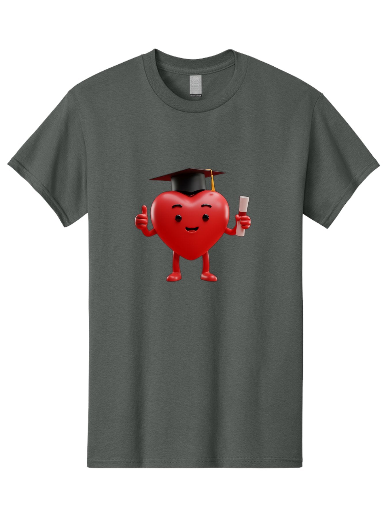Graduated-Heart Men'S Graphic Tee, 100% Cotton, Comfortable Casual Summer Wear, Machine Washable, Heart Character, Graduation Cap, Diploma, Thumbs Up, Success, Achievement, Happiness, Cartoon Style, Red Heart, Graduation Day, Proud Moment, Bae192 6