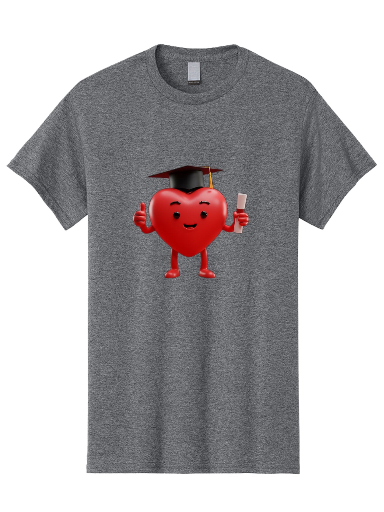 Graduated-Heart Men'S Graphic Tee, 100% Cotton, Comfortable Casual Summer Wear, Machine Washable, Heart Character, Graduation Cap, Diploma, Thumbs Up, Success, Achievement, Happiness, Cartoon Style, Red Heart, Graduation Day, Proud Moment, Bae192 15