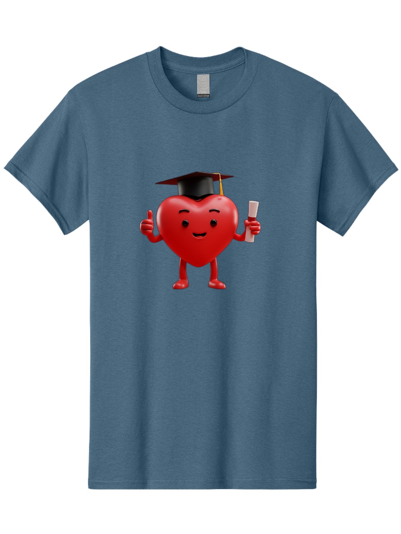Graduated-Heart Men'S Graphic Tee, 100% Cotton, Comfortable Casual Summer Wear, Machine Washable, Heart Character, Graduation Cap, Diploma, Thumbs Up, Success, Achievement, Happiness, Cartoon Style, Red Heart, Graduation Day, Proud Moment, Bae192 4