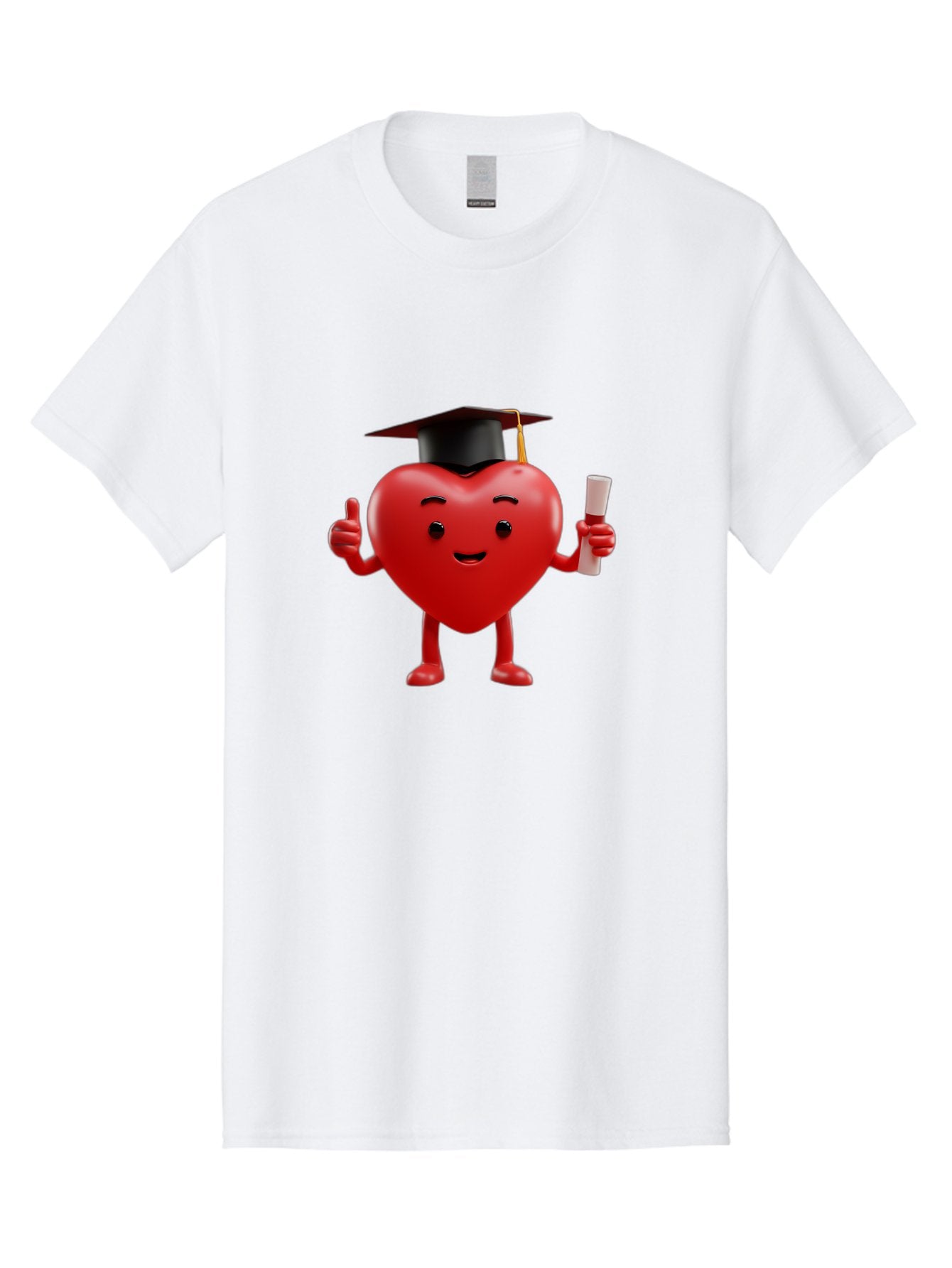 Graduated-Heart Men'S Graphic Tee, 100% Cotton, Comfortable Casual Summer Wear, Machine Washable, Heart Character, Graduation Cap, Diploma, Thumbs Up, Success, Achievement, Happiness, Cartoon Style, Red Heart, Graduation Day, Proud Moment, Bae192