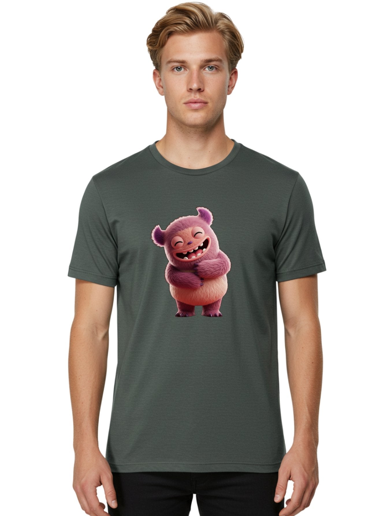 Grumps-Monster Men'S Graphic Tee, 100% Cotton, Comfortable Casual Summer Wear, Machine Washable, Happy Monster, Cartoon Character, Purple Creature, Smiling Face, Embracing Self, Funny Creature, Adorable Monster, Cute Character, Bae193 30