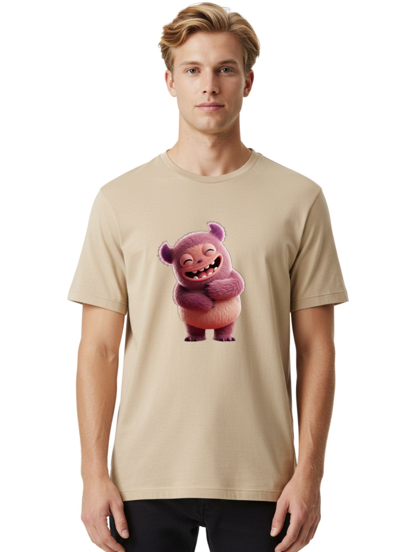 Grumps-Monster Men'S Graphic Tee, 100% Cotton, Comfortable Casual Summer Wear, Machine Washable, Happy Monster, Cartoon Character, Purple Creature, Smiling Face, Embracing Self, Funny Creature, Adorable Monster, Cute Character, Bae193 30