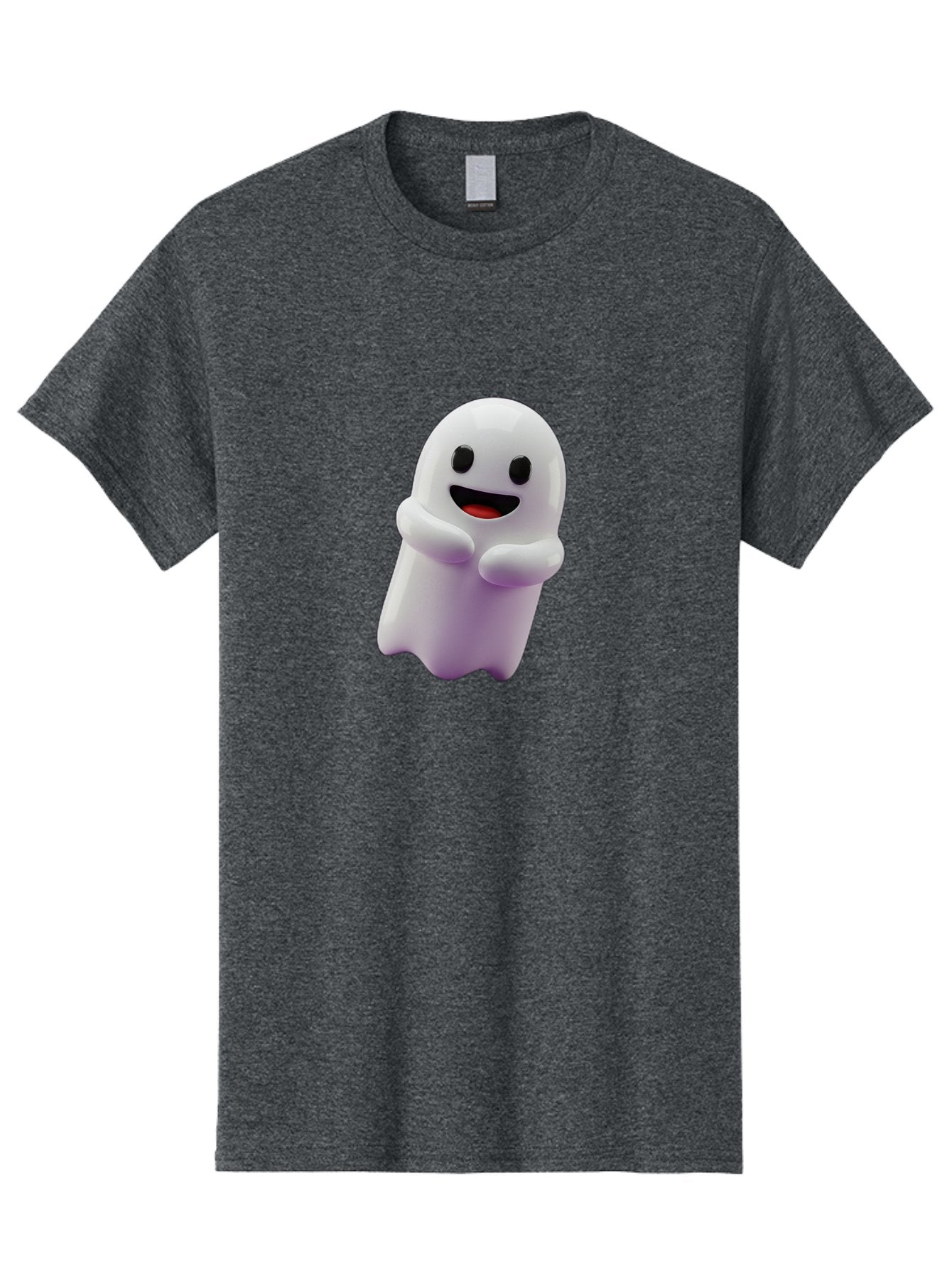 Happy-Ghost Men'S Graphic Tee, 100% Cotton, Comfortable Casual Summer Wear, Machine Washable, Cartoon Ghost, Friendly Spirit, Smiling Face, Cute Character, 3D Illustration, White Ghost, Halloween Theme, Digital Art, Cheerful Design Bae194