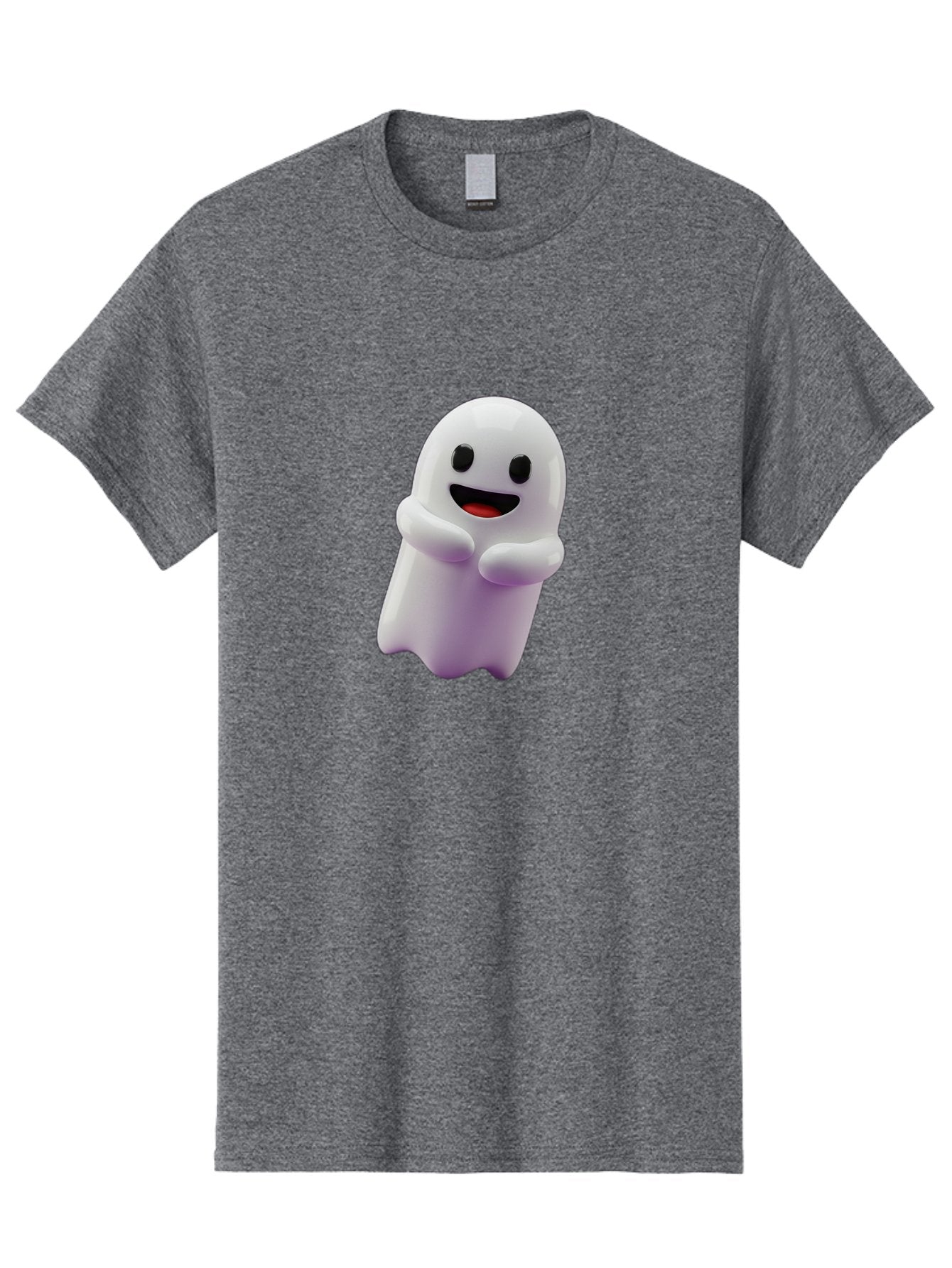 Happy-Ghost Men'S Graphic Tee, 100% Cotton, Comfortable Casual Summer Wear, Machine Washable, Cartoon Ghost, Friendly Spirit, Smiling Face, Cute Character, 3D Illustration, White Ghost, Halloween Theme, Digital Art, Cheerful Design Bae194 9