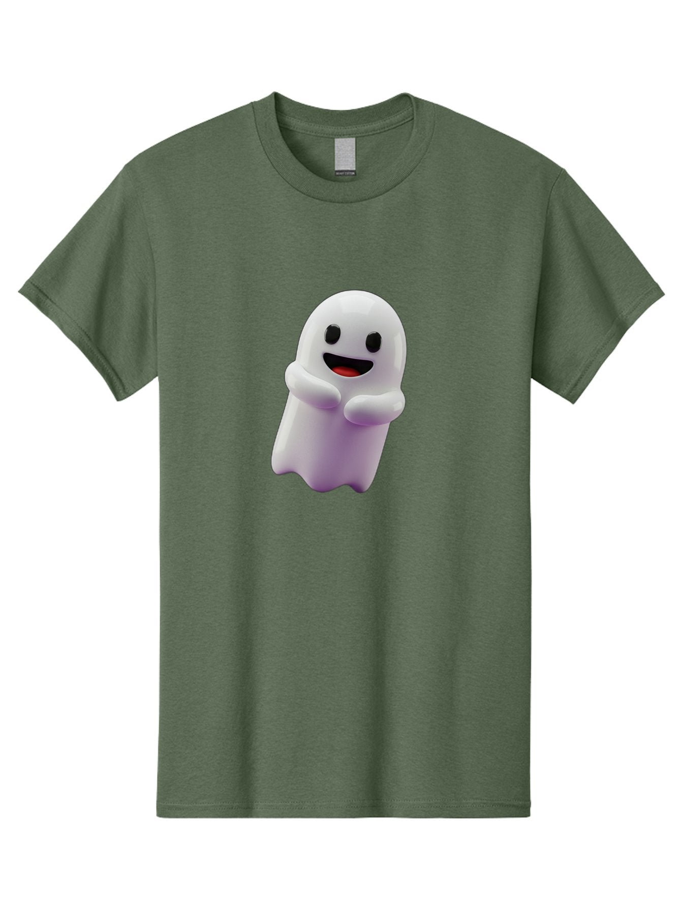 Happy-Ghost Men'S Graphic Tee, 100% Cotton, Comfortable Casual Summer Wear, Machine Washable, Cartoon Ghost, Friendly Spirit, Smiling Face, Cute Character, 3D Illustration, White Ghost, Halloween Theme, Digital Art, Cheerful Design Bae194 8