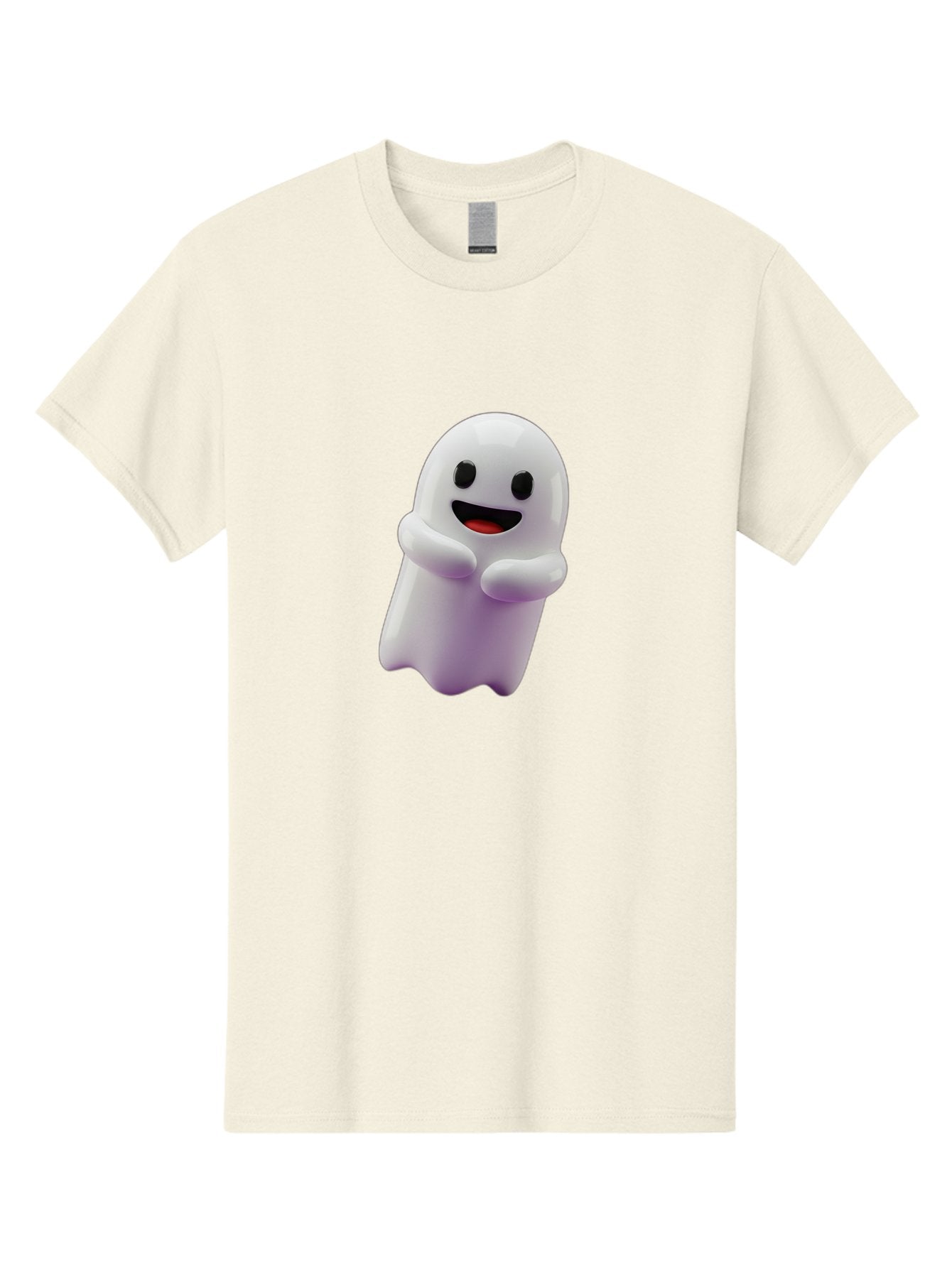 Happy-Ghost Men'S Graphic Tee, 100% Cotton, Comfortable Casual Summer Wear, Machine Washable, Cartoon Ghost, Friendly Spirit, Smiling Face, Cute Character, 3D Illustration, White Ghost, Halloween Theme, Digital Art, Cheerful Design Bae194 5