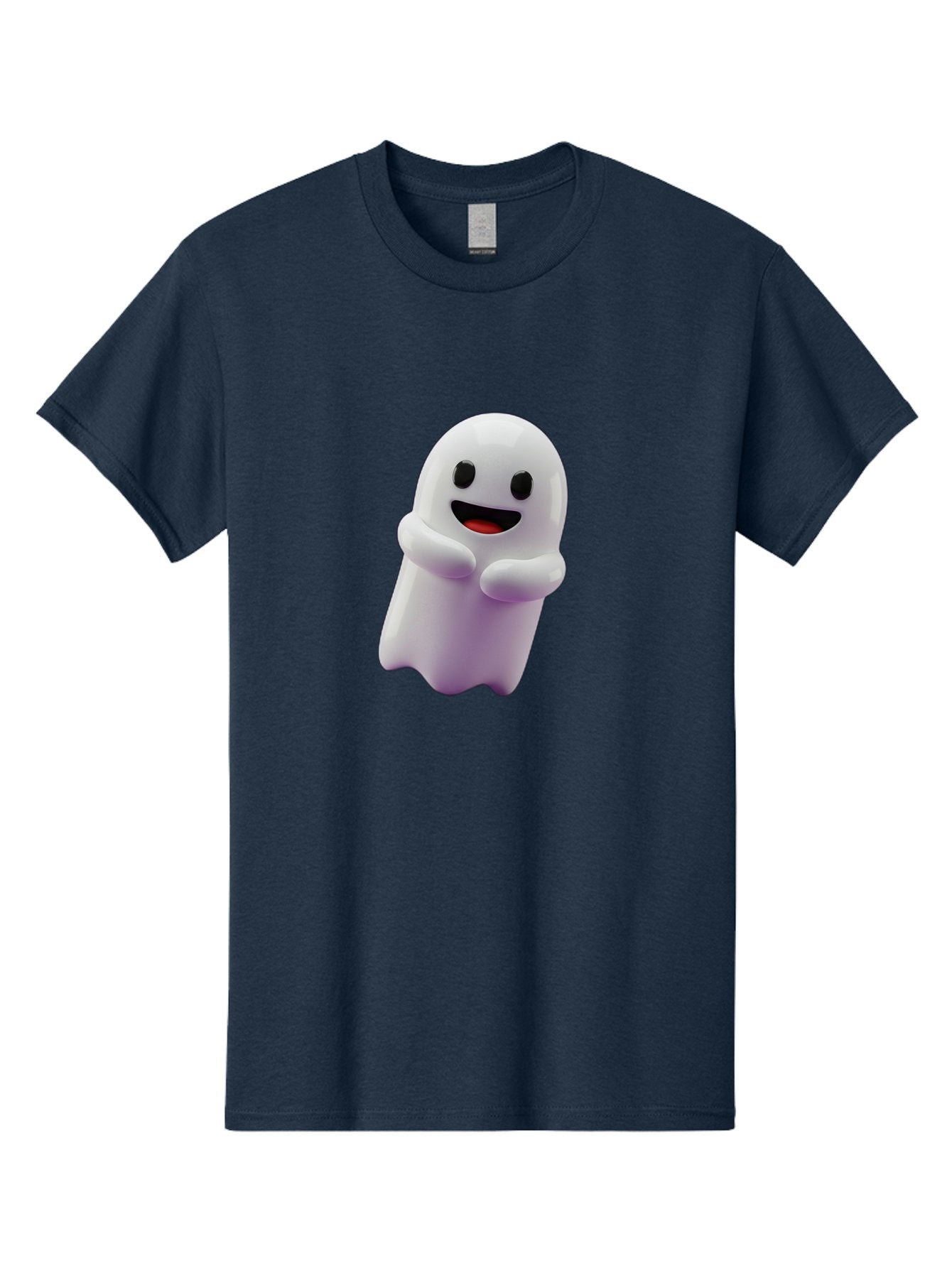 Happy-Ghost Men'S Graphic Tee, 100% Cotton, Comfortable Casual Summer Wear, Machine Washable, Cartoon Ghost, Friendly Spirit, Smiling Face, Cute Character, 3D Illustration, White Ghost, Halloween Theme, Digital Art, Cheerful Design Bae194