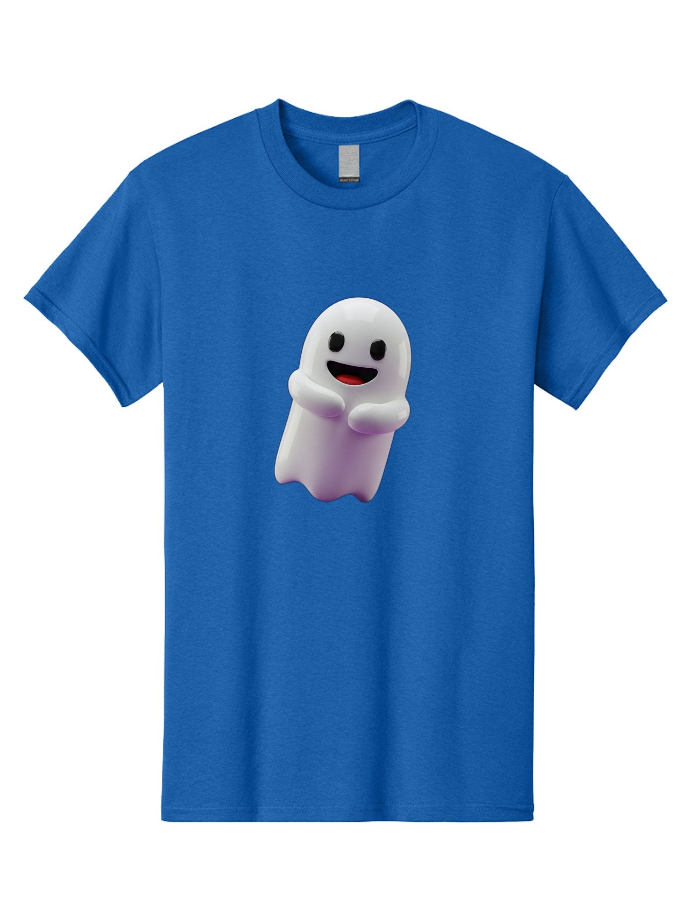 Happy-Ghost Men'S Graphic Tee, 100% Cotton, Comfortable Casual Summer Wear, Machine Washable, Cartoon Ghost, Friendly Spirit, Smiling Face, Cute Character, 3D Illustration, White Ghost, Halloween Theme, Digital Art, Cheerful Design Bae194 7