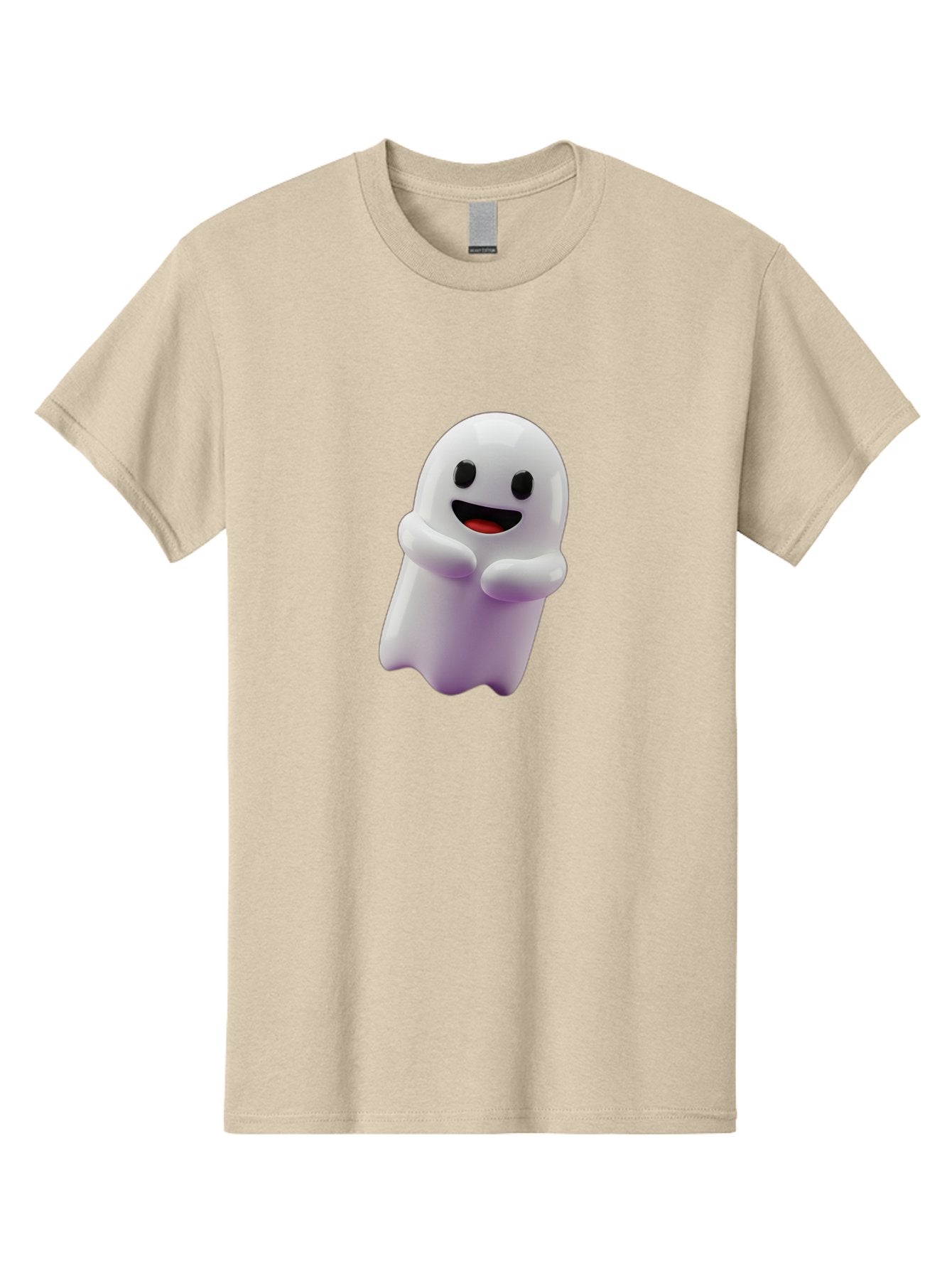 Happy-Ghost Men'S Graphic Tee, 100% Cotton, Comfortable Casual Summer Wear, Machine Washable, Cartoon Ghost, Friendly Spirit, Smiling Face, Cute Character, 3D Illustration, White Ghost, Halloween Theme, Digital Art, Cheerful Design Bae194 4