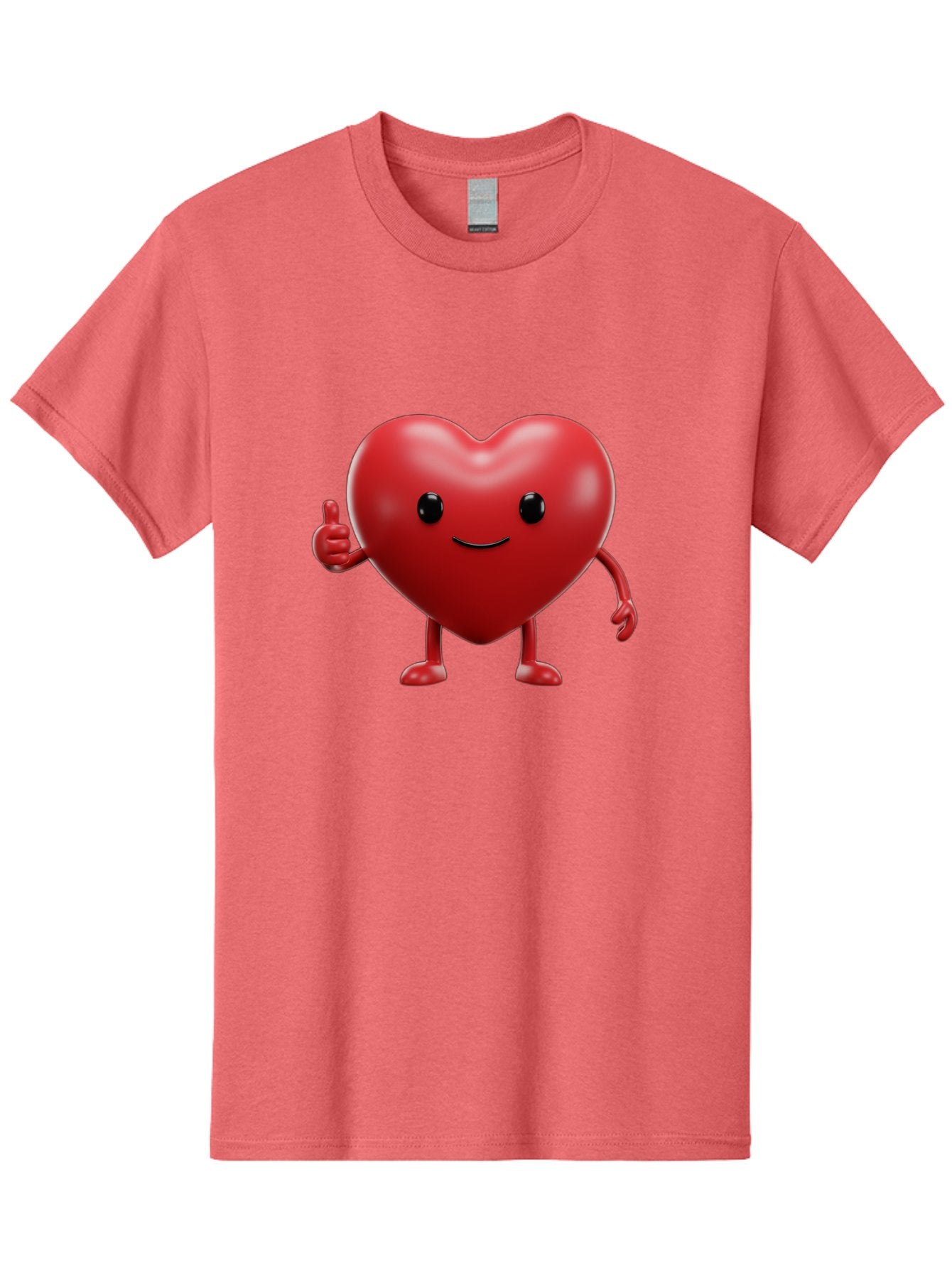 Happy-Heart Men'S Graphic Tee, 100% Cotton, Comfortable Casual Summer Wear, Machine Washable, Red Heart Character, Smiling Face, Thumbs Up, Cartoon Style, Heart Icon, Positive Attitude, Friendly Gesture, Love Symbol, Cute Design Bae195 8