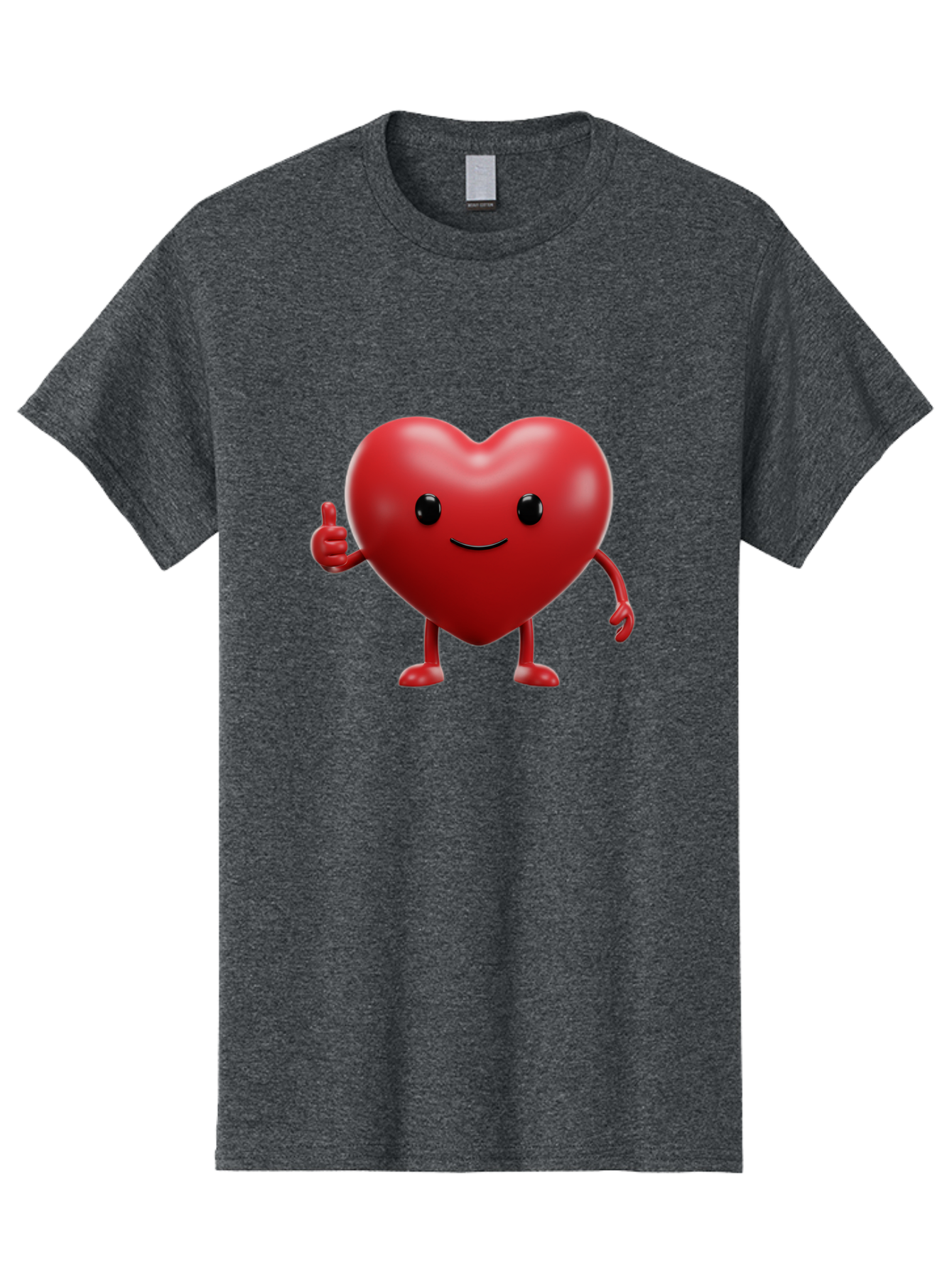 Happy-Heart Men'S Graphic Tee, 100% Cotton, Comfortable Casual Summer Wear, Machine Washable, Red Heart Character, Smiling Face, Thumbs Up, Cartoon Style, Heart Icon, Positive Attitude, Friendly Gesture, Love Symbol, Cute Design Bae195 3