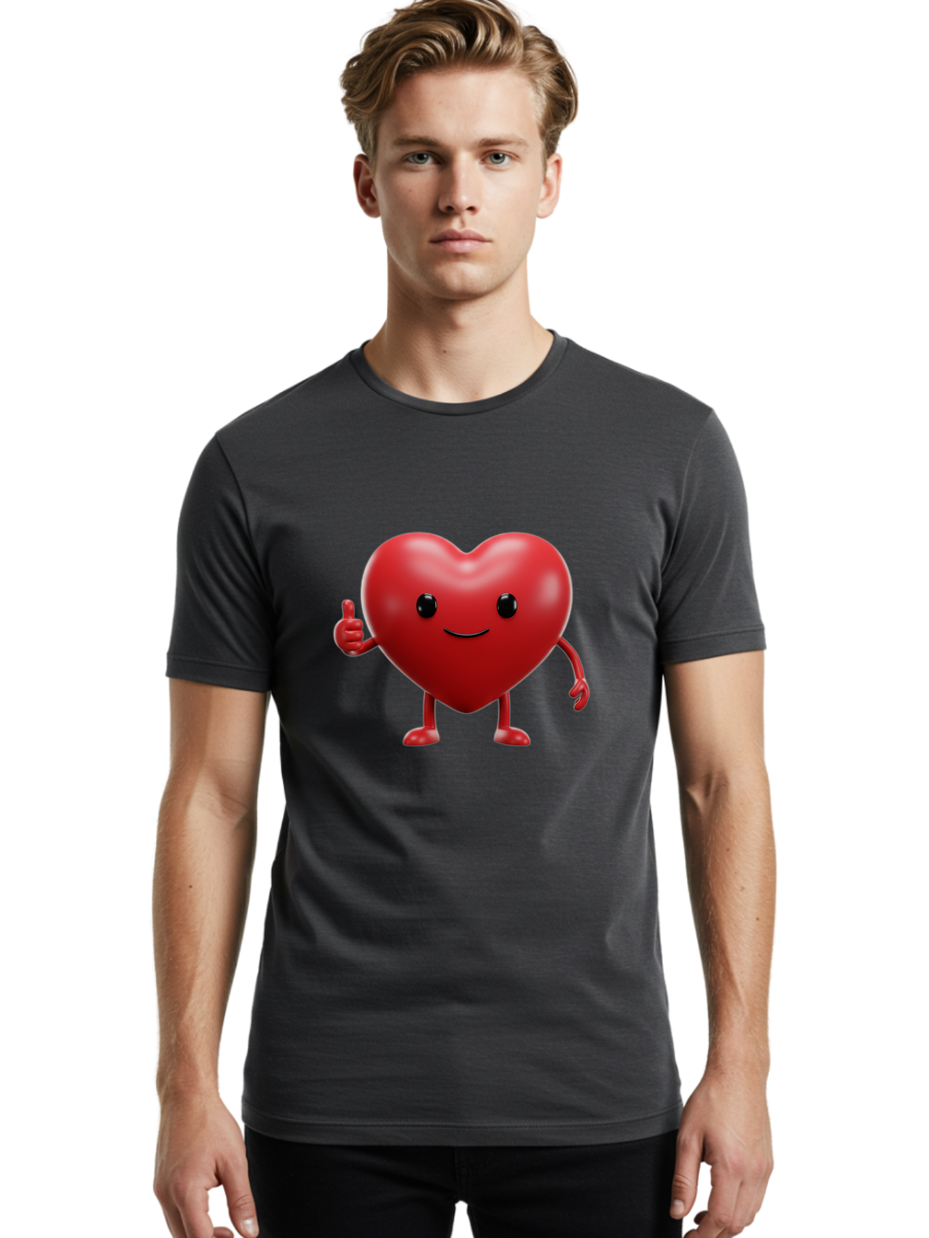 Happy-Heart Men'S Graphic Tee, 100% Cotton, Comfortable Casual Summer Wear, Machine Washable, Red Heart Character, Smiling Face, Thumbs Up, Cartoon Style, Heart Icon, Positive Attitude, Friendly Gesture, Love Symbol, Cute Design Bae195 18