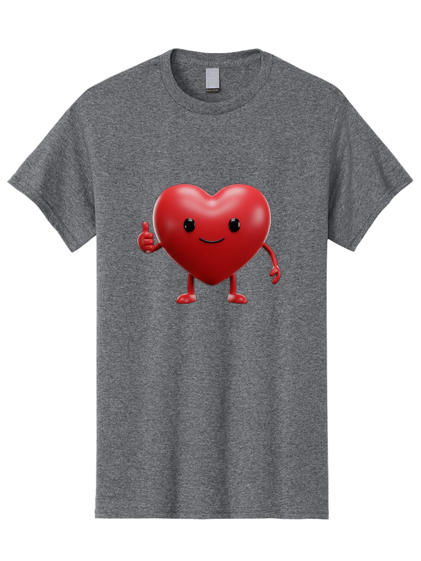 Happy-Heart Men'S Graphic Tee, 100% Cotton, Comfortable Casual Summer Wear, Machine Washable, Red Heart Character, Smiling Face, Thumbs Up, Cartoon Style, Heart Icon, Positive Attitude, Friendly Gesture, Love Symbol, Cute Design Bae195