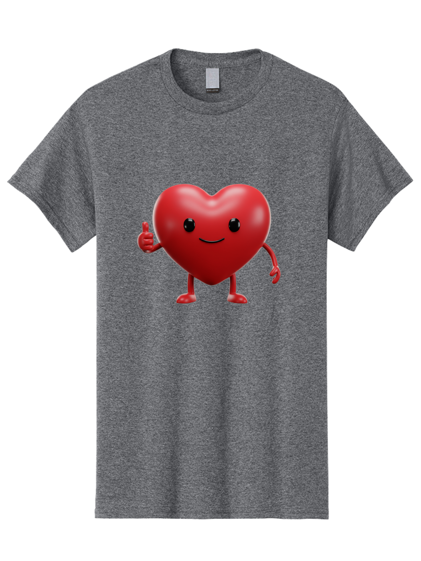 Happy-Heart Men'S Graphic Tee, 100% Cotton, Comfortable Casual Summer Wear, Machine Washable, Red Heart Character, Smiling Face, Thumbs Up, Cartoon Style, Heart Icon, Positive Attitude, Friendly Gesture, Love Symbol, Cute Design Bae195 11