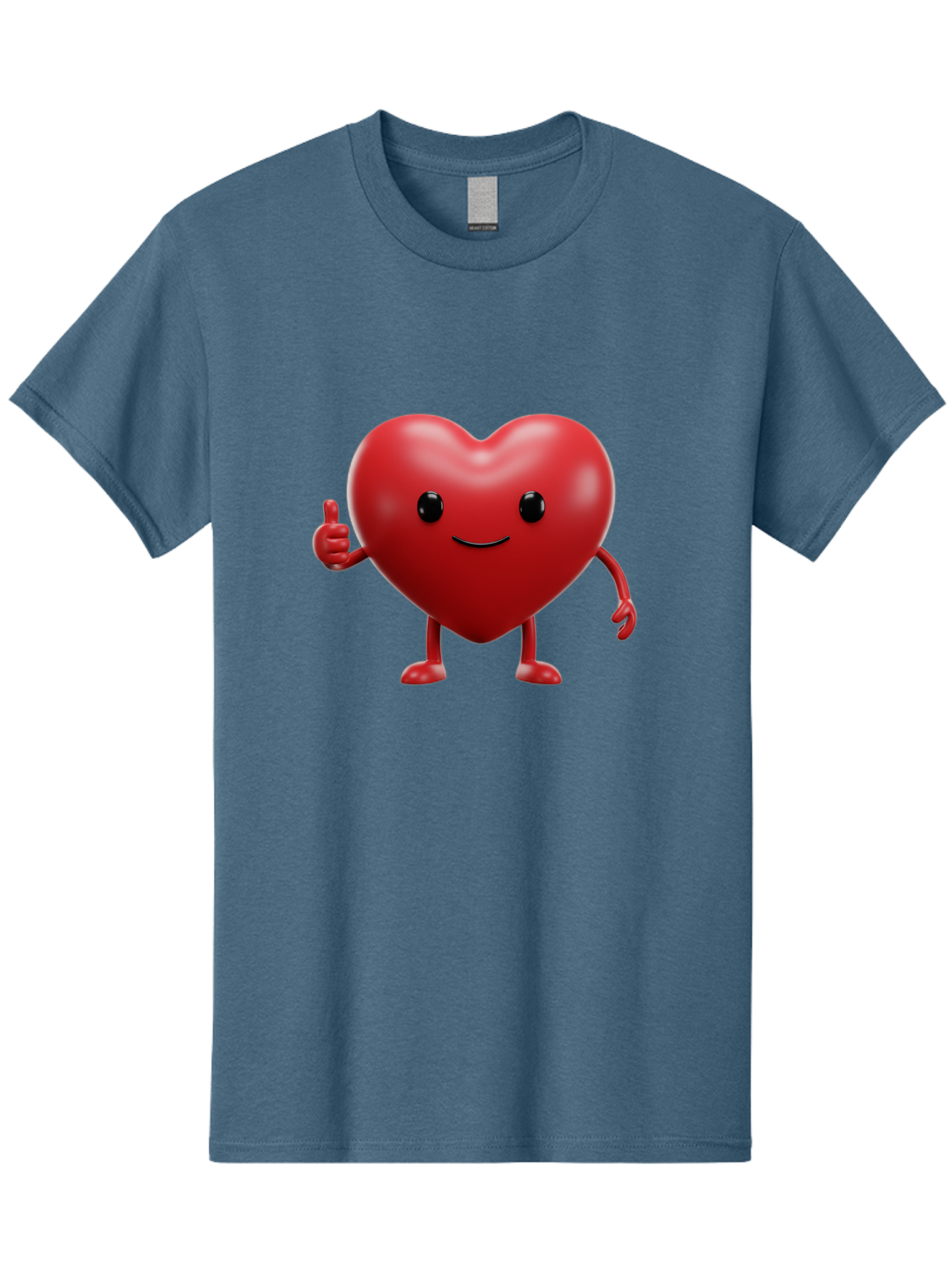 Happy-Heart Men'S Graphic Tee, 100% Cotton, Comfortable Casual Summer Wear, Machine Washable, Red Heart Character, Smiling Face, Thumbs Up, Cartoon Style, Heart Icon, Positive Attitude, Friendly Gesture, Love Symbol, Cute Design Bae195 7