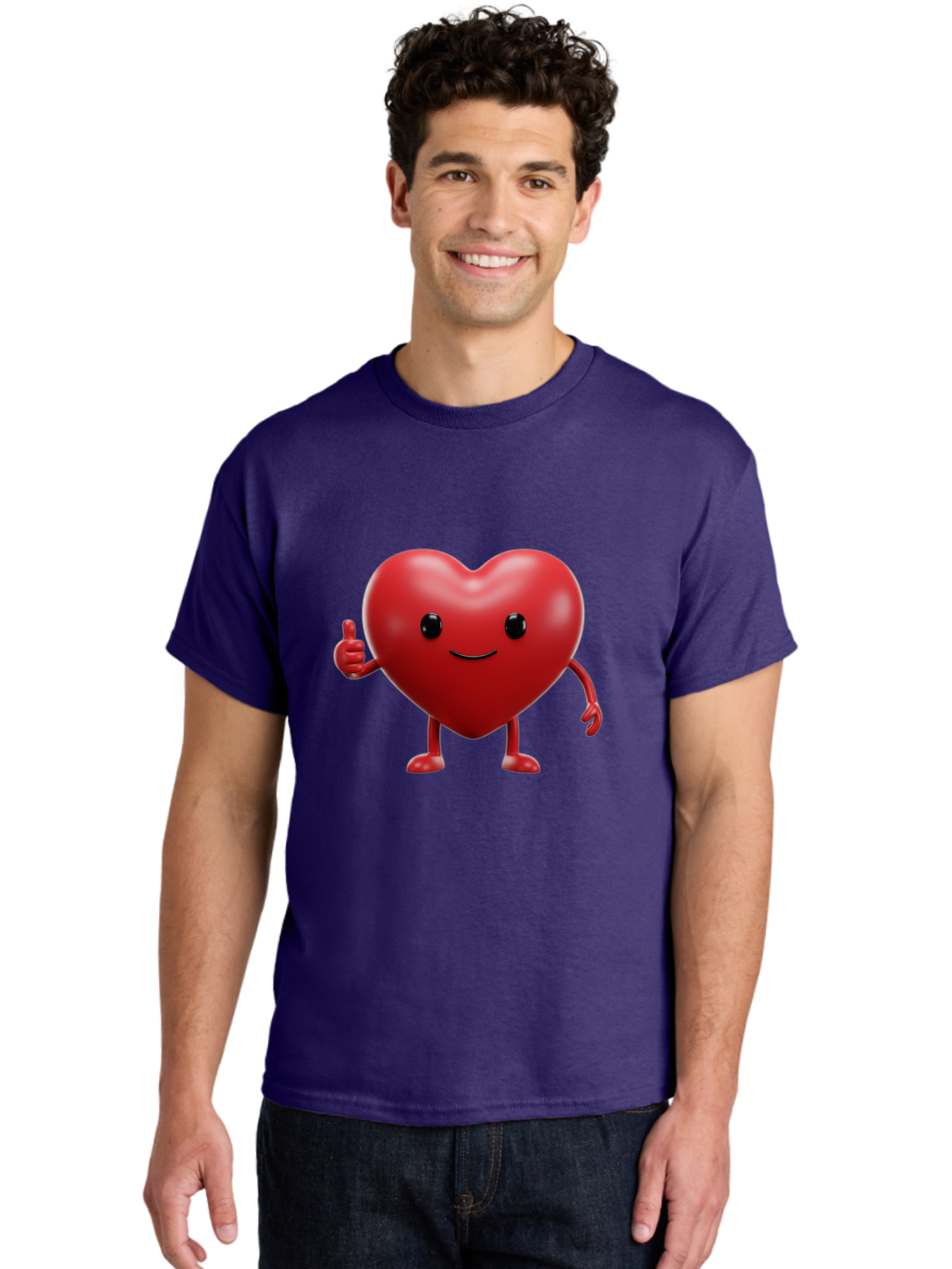 Happy-Heart Men'S Graphic Tee, 100% Cotton, Comfortable Casual Summer Wear, Machine Washable, Red Heart Character, Smiling Face, Thumbs Up, Cartoon Style, Heart Icon, Positive Attitude, Friendly Gesture, Love Symbol, Cute Design Bae195 23