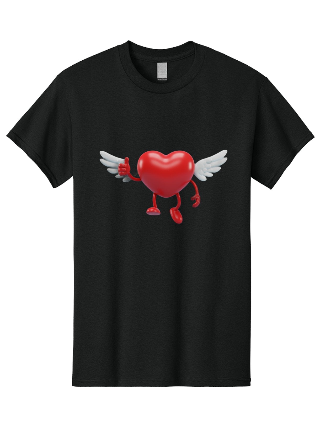 Heart-Character-1 Men'S Graphic Tee, 100% Cotton, Comfortable Casual Summer Wear, Machine Washable, Heart Character, Thumbs Up, Cartoon Heart, Red Heart, White Wings, Funny Character, Cute Design, Heart Symbol Bae196 9