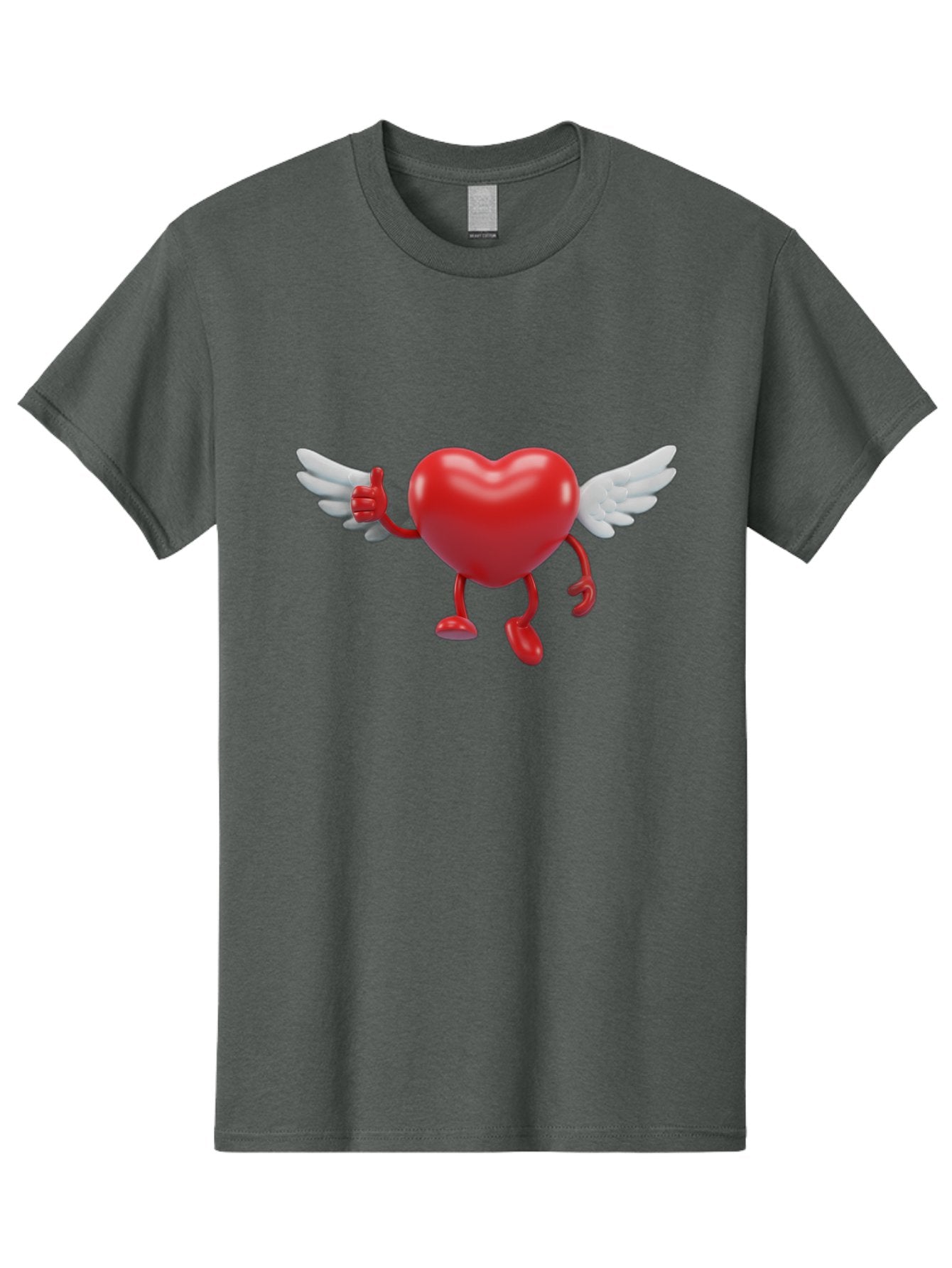 Heart-Character-1 Men'S Graphic Tee, 100% Cotton, Comfortable Casual Summer Wear, Machine Washable, Heart Character, Thumbs Up, Cartoon Heart, Red Heart, White Wings, Funny Character, Cute Design, Heart Symbol Bae196 12