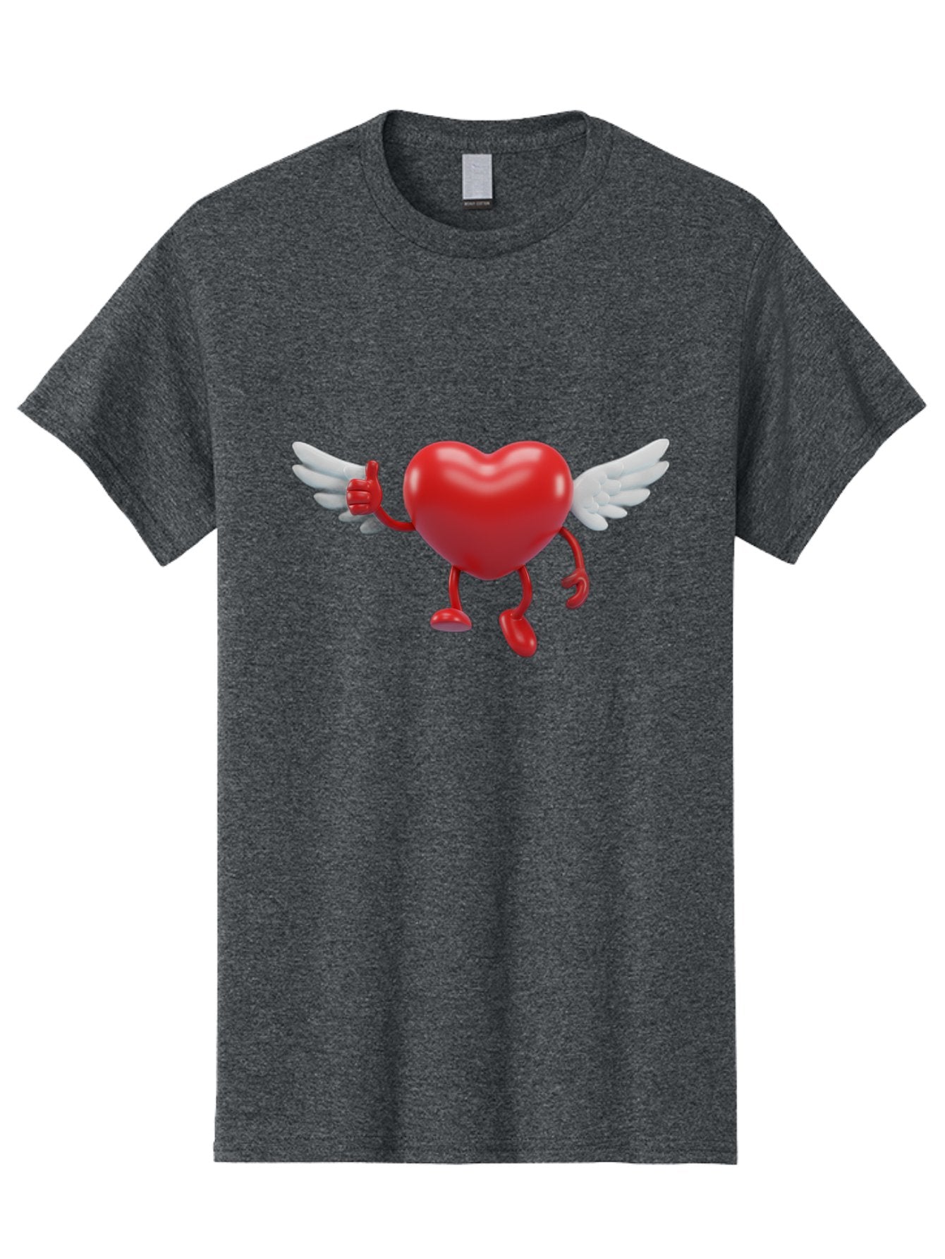 Heart-Character-1 Men'S Graphic Tee, 100% Cotton, Comfortable Casual Summer Wear, Machine Washable, Heart Character, Thumbs Up, Cartoon Heart, Red Heart, White Wings, Funny Character, Cute Design, Heart Symbol Bae196 8