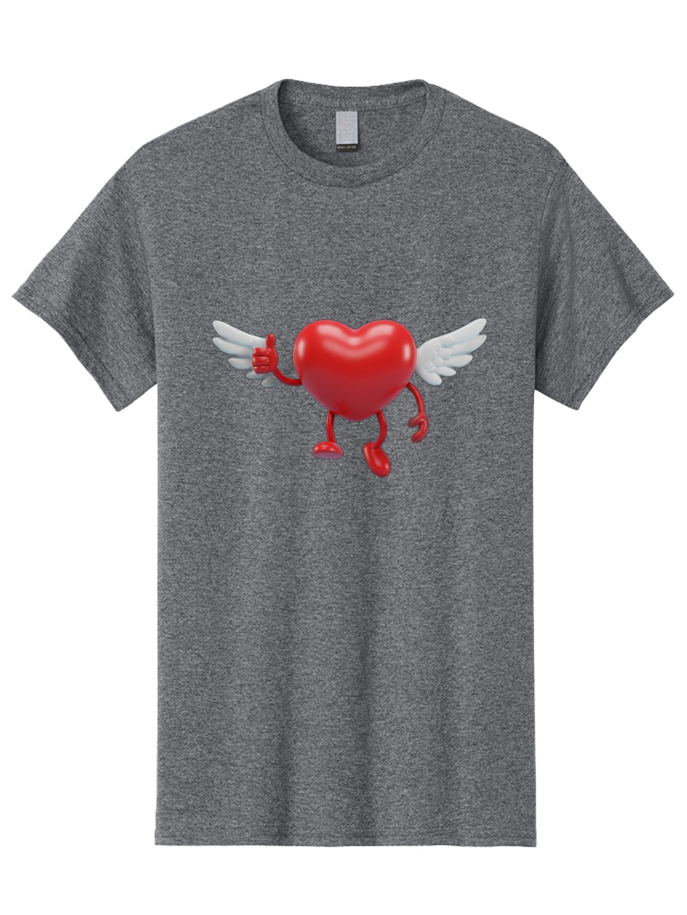 Heart-Character-1 Men'S Graphic Tee, 100% Cotton, Comfortable Casual Summer Wear, Machine Washable, Heart Character, Thumbs Up, Cartoon Heart, Red Heart, White Wings, Funny Character, Cute Design, Heart Symbol Bae196 3