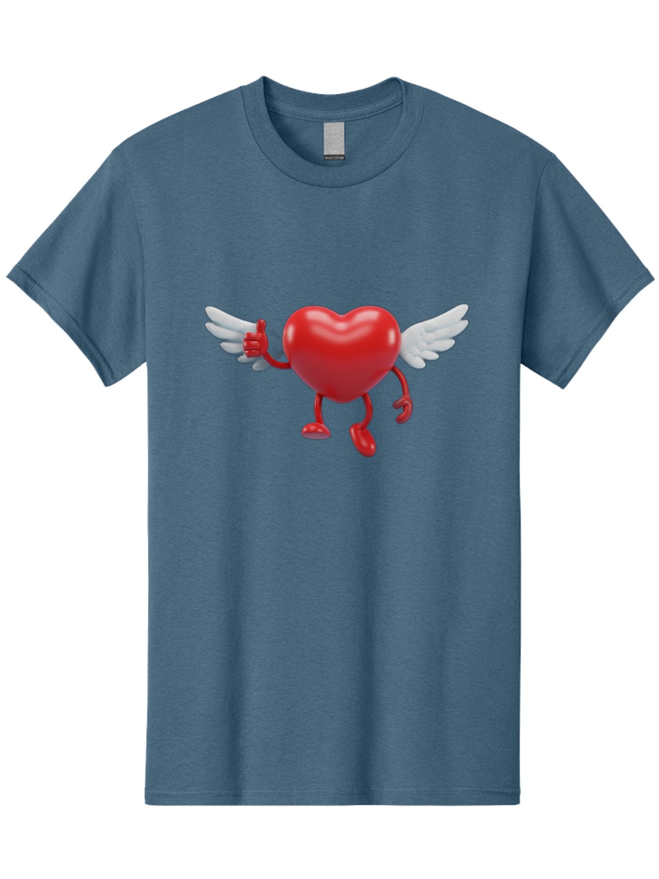 Heart-Character-1 Men'S Graphic Tee, 100% Cotton, Comfortable Casual Summer Wear, Machine Washable, Heart Character, Thumbs Up, Cartoon Heart, Red Heart, White Wings, Funny Character, Cute Design, Heart Symbol Bae196 13