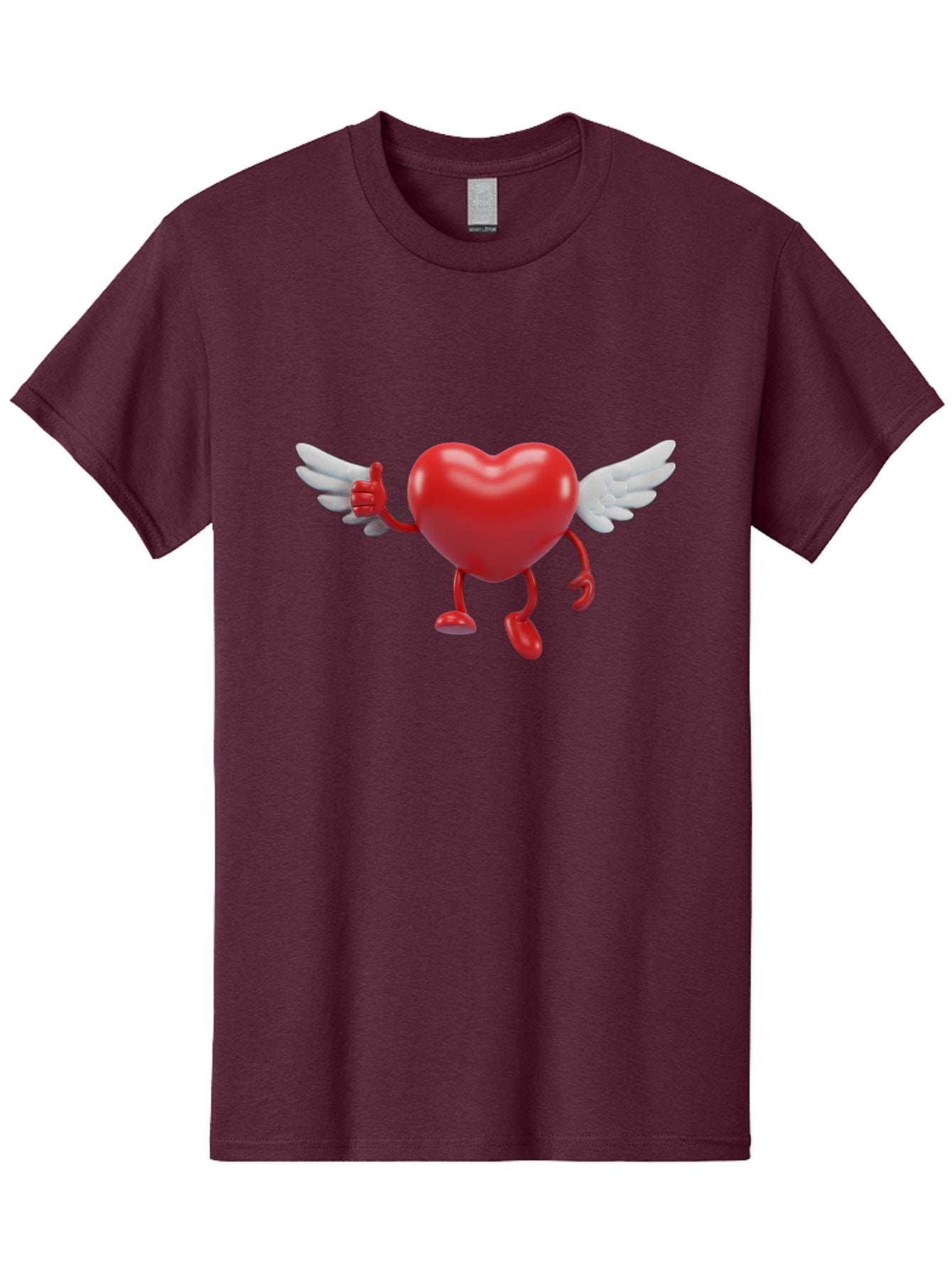 Heart-Character-1 Men'S Graphic Tee, 100% Cotton, Comfortable Casual Summer Wear, Machine Washable, Heart Character, Thumbs Up, Cartoon Heart, Red Heart, White Wings, Funny Character, Cute Design, Heart Symbol Bae196