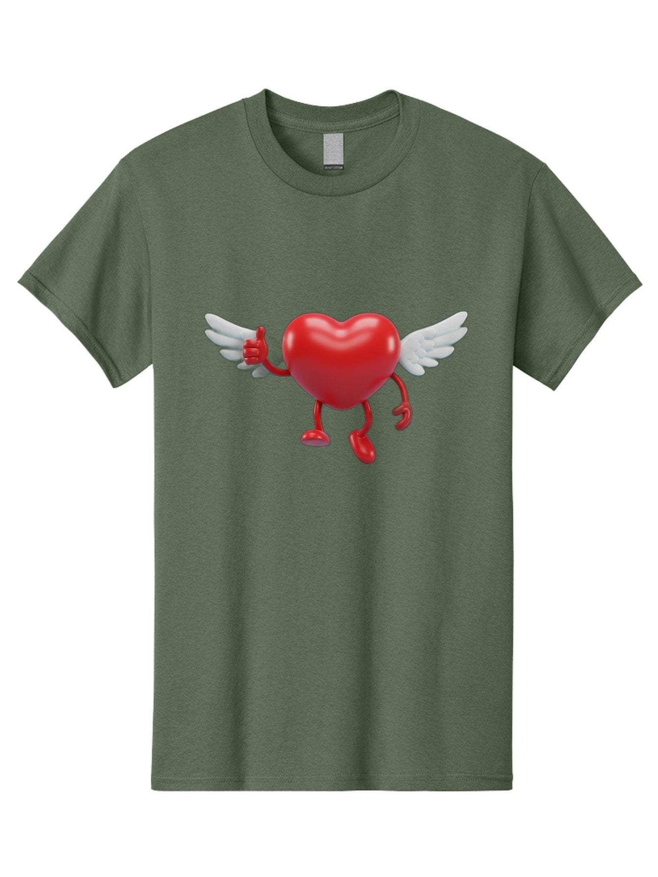 Heart-Character-1 Men'S Graphic Tee, 100% Cotton, Comfortable Casual Summer Wear, Machine Washable, Heart Character, Thumbs Up, Cartoon Heart, Red Heart, White Wings, Funny Character, Cute Design, Heart Symbol Bae196 7