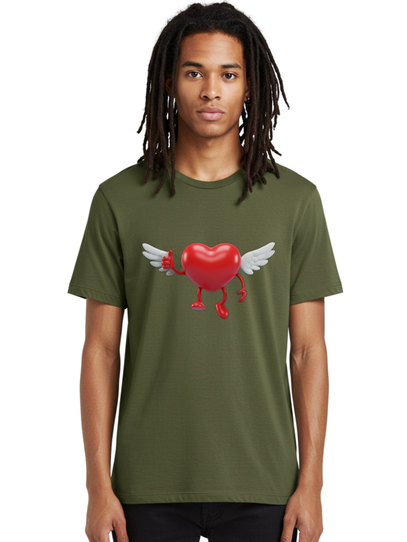 Heart-Character-1 Men'S Graphic Tee, 100% Cotton, Comfortable Casual Summer Wear, Machine Washable, Heart Character, Thumbs Up, Cartoon Heart, Red Heart, White Wings, Funny Character, Cute Design, Heart Symbol Bae196 16