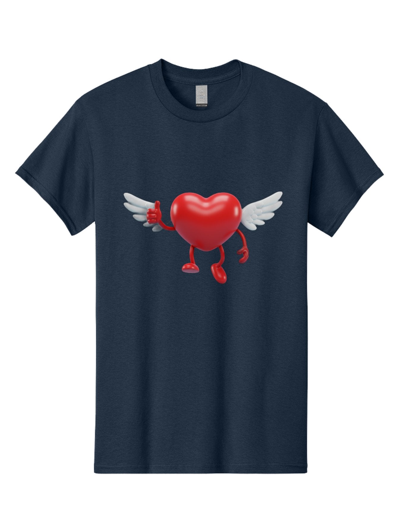 Heart-Character-1 Men'S Graphic Tee, 100% Cotton, Comfortable Casual Summer Wear, Machine Washable, Heart Character, Thumbs Up, Cartoon Heart, Red Heart, White Wings, Funny Character, Cute Design, Heart Symbol Bae196 15