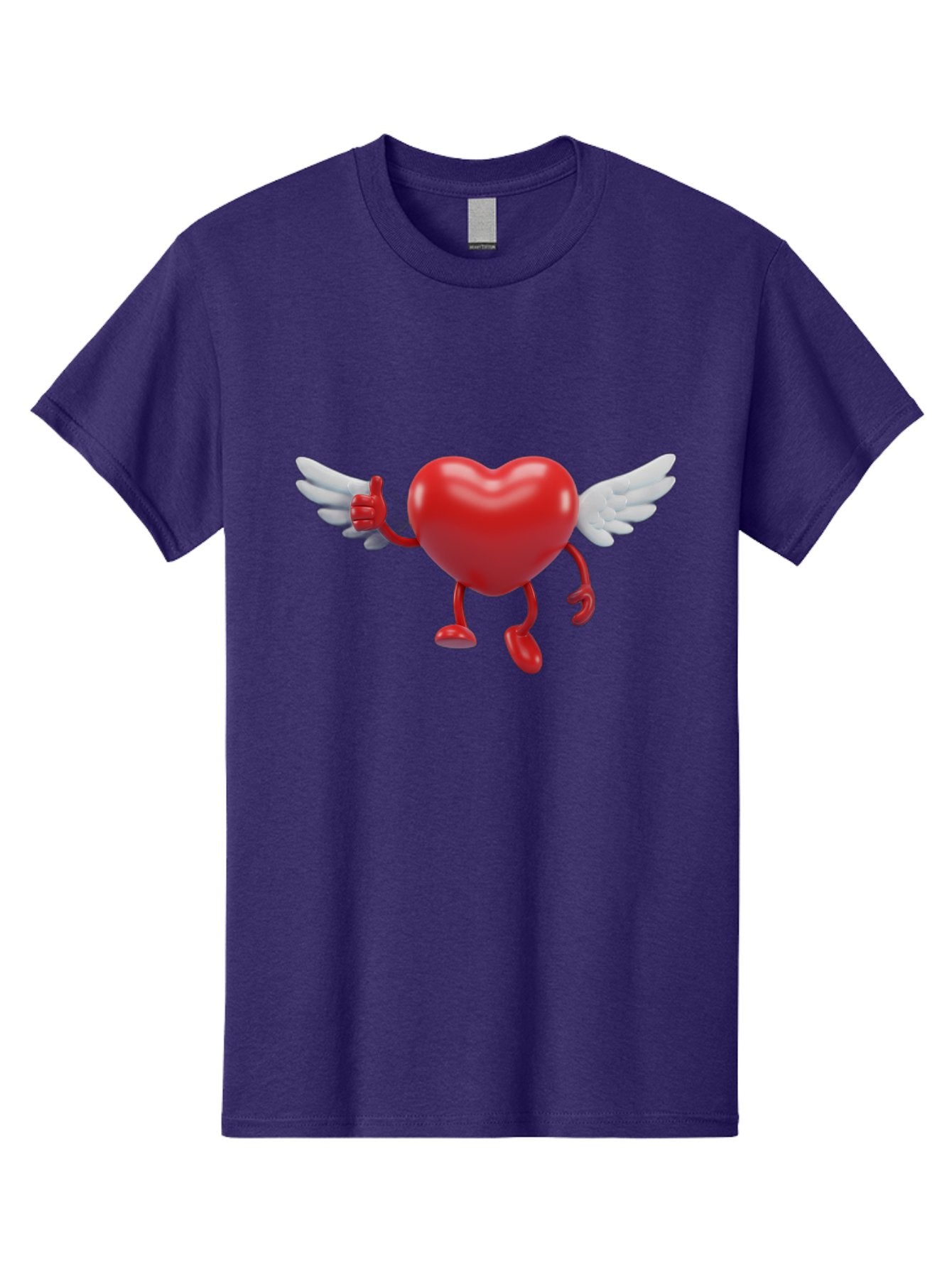 Heart-Character-1 Men'S Graphic Tee, 100% Cotton, Comfortable Casual Summer Wear, Machine Washable, Heart Character, Thumbs Up, Cartoon Heart, Red Heart, White Wings, Funny Character, Cute Design, Heart Symbol Bae196