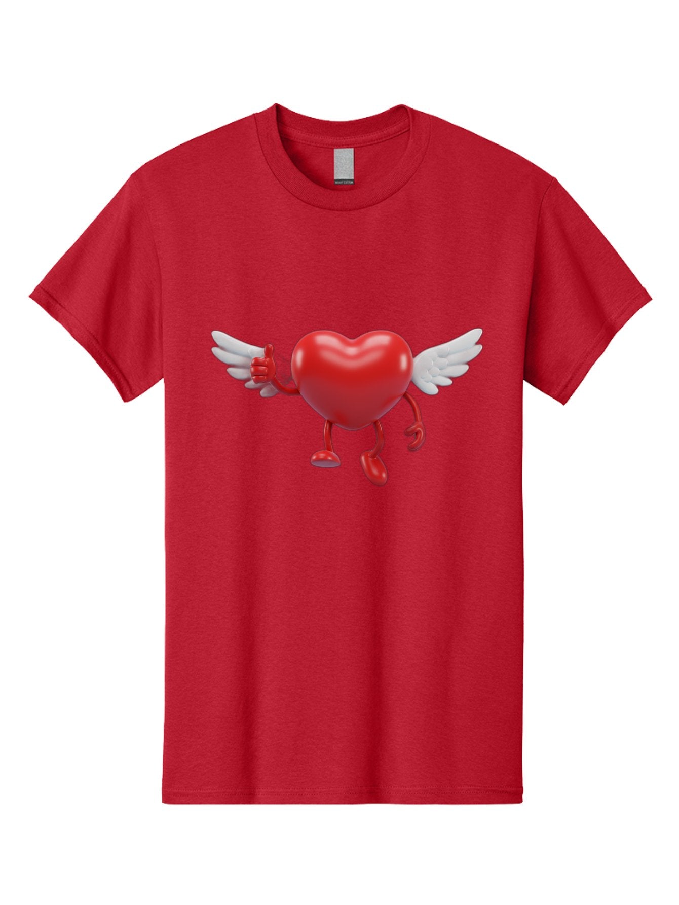 Heart-Character-1 Men'S Graphic Tee, 100% Cotton, Comfortable Casual Summer Wear, Machine Washable, Heart Character, Thumbs Up, Cartoon Heart, Red Heart, White Wings, Funny Character, Cute Design, Heart Symbol Bae196 11