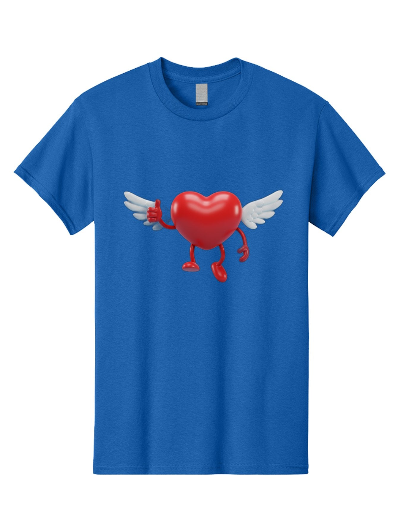 Heart-Character-1 Men'S Graphic Tee, 100% Cotton, Comfortable Casual Summer Wear, Machine Washable, Heart Character, Thumbs Up, Cartoon Heart, Red Heart, White Wings, Funny Character, Cute Design, Heart Symbol Bae196 4