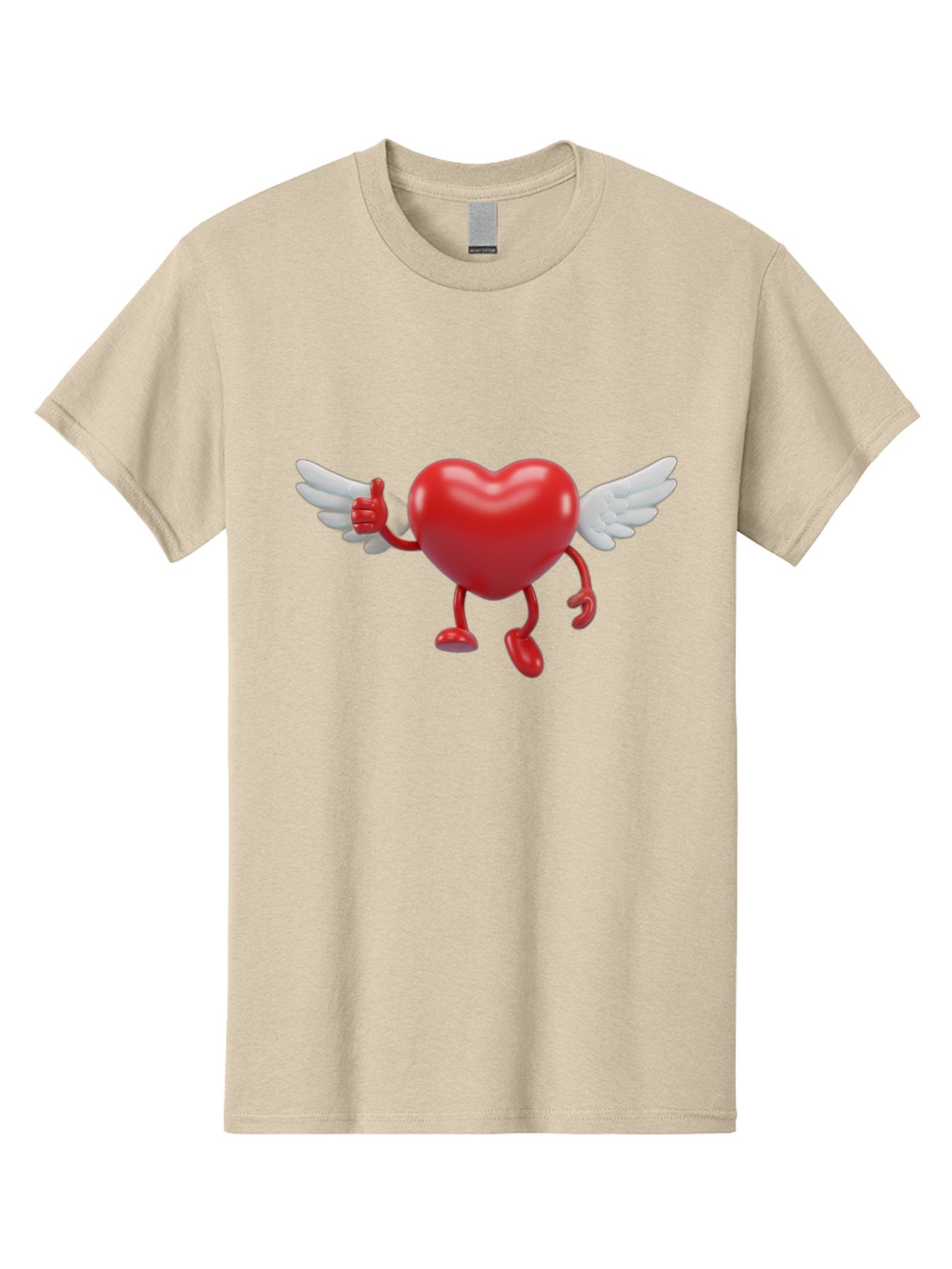 Heart-Character-1 Men'S Graphic Tee, 100% Cotton, Comfortable Casual Summer Wear, Machine Washable, Heart Character, Thumbs Up, Cartoon Heart, Red Heart, White Wings, Funny Character, Cute Design, Heart Symbol Bae196 10