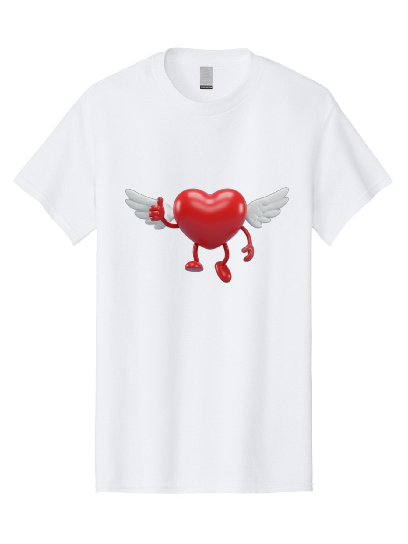 Heart-Character-1 Men'S Graphic Tee, 100% Cotton, Comfortable Casual Summer Wear, Machine Washable, Heart Character, Thumbs Up, Cartoon Heart, Red Heart, White Wings, Funny Character, Cute Design, Heart Symbol Bae196 6