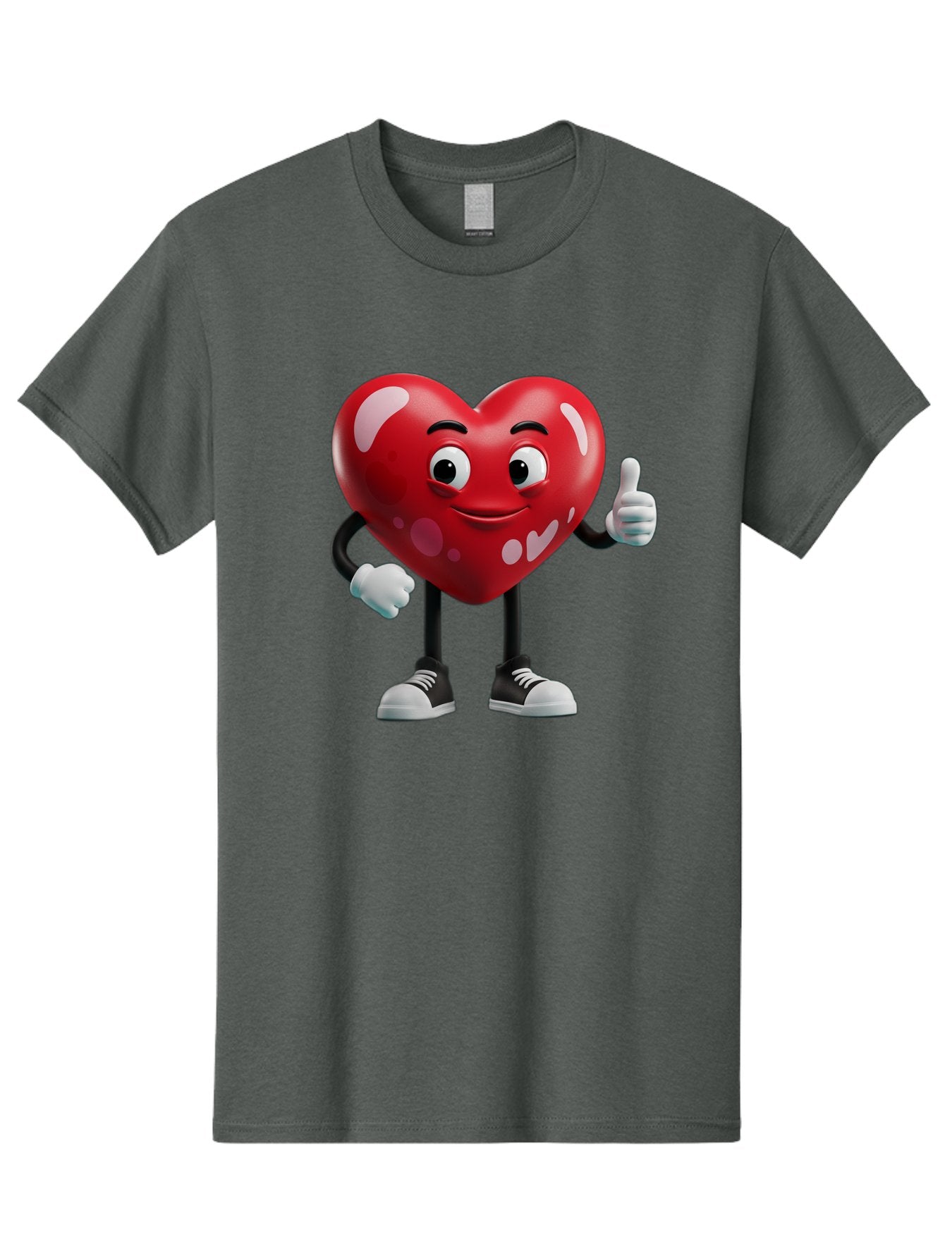 Heart-Character Men'S Graphic Tee, 100% Cotton, Comfortable Casual Summer Wear, Machine Washable, Cartoon Heart, Red Heart, Smiling Face, Thumbs Up, Approval, Positivity, Love, Happiness, Friendship, Gesture Of Approval, Cartoon Character Bae197 3