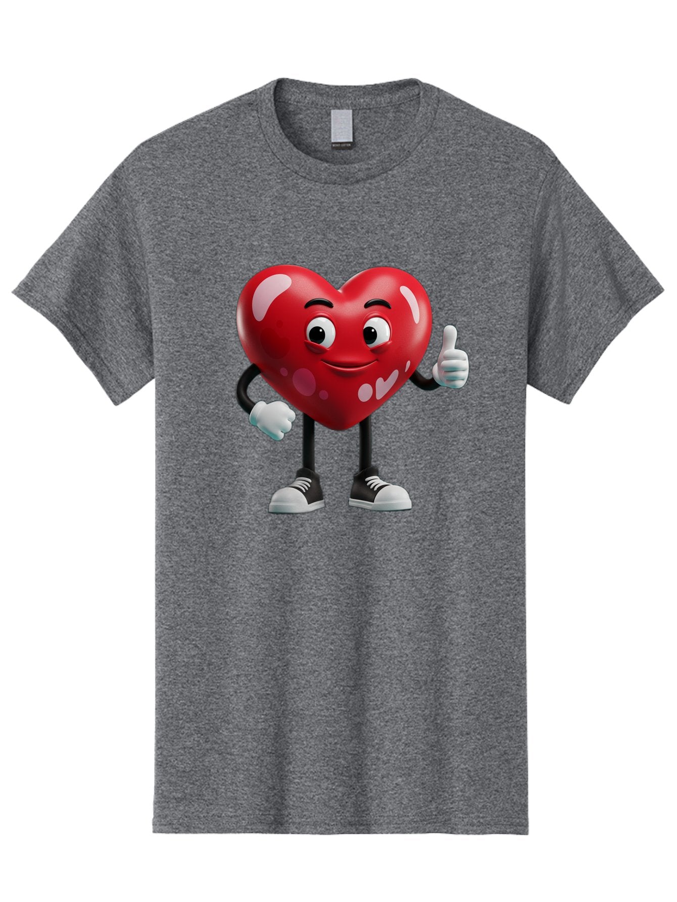 Heart-Character Men'S Graphic Tee, 100% Cotton, Comfortable Casual Summer Wear, Machine Washable, Cartoon Heart, Red Heart, Smiling Face, Thumbs Up, Approval, Positivity, Love, Happiness, Friendship, Gesture Of Approval, Cartoon Character Bae197 7