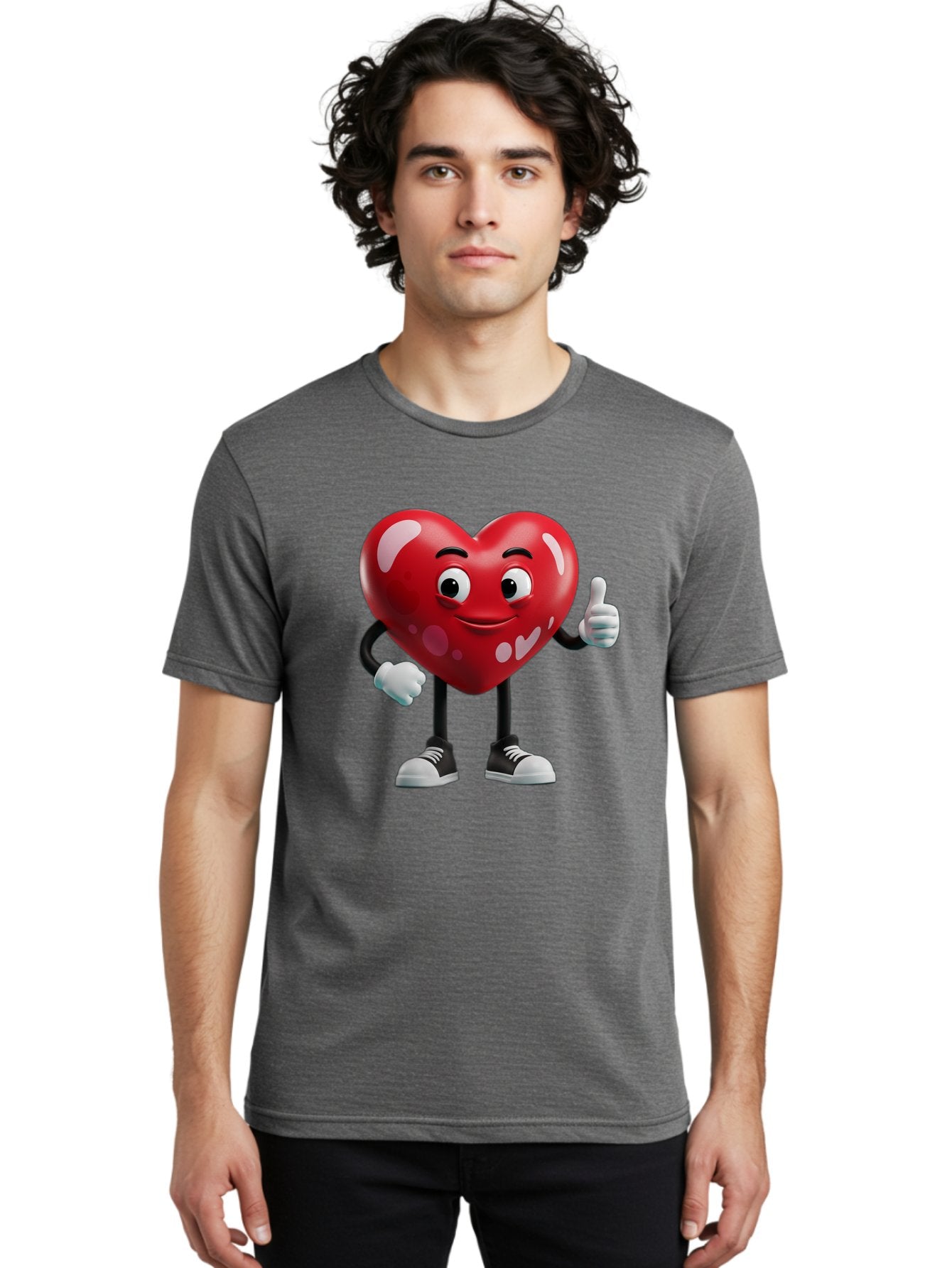 Heart-Character Men'S Graphic Tee, 100% Cotton, Comfortable Casual Summer Wear, Machine Washable, Cartoon Heart, Red Heart, Smiling Face, Thumbs Up, Approval, Positivity, Love, Happiness, Friendship, Gesture Of Approval, Cartoon Character Bae197 16