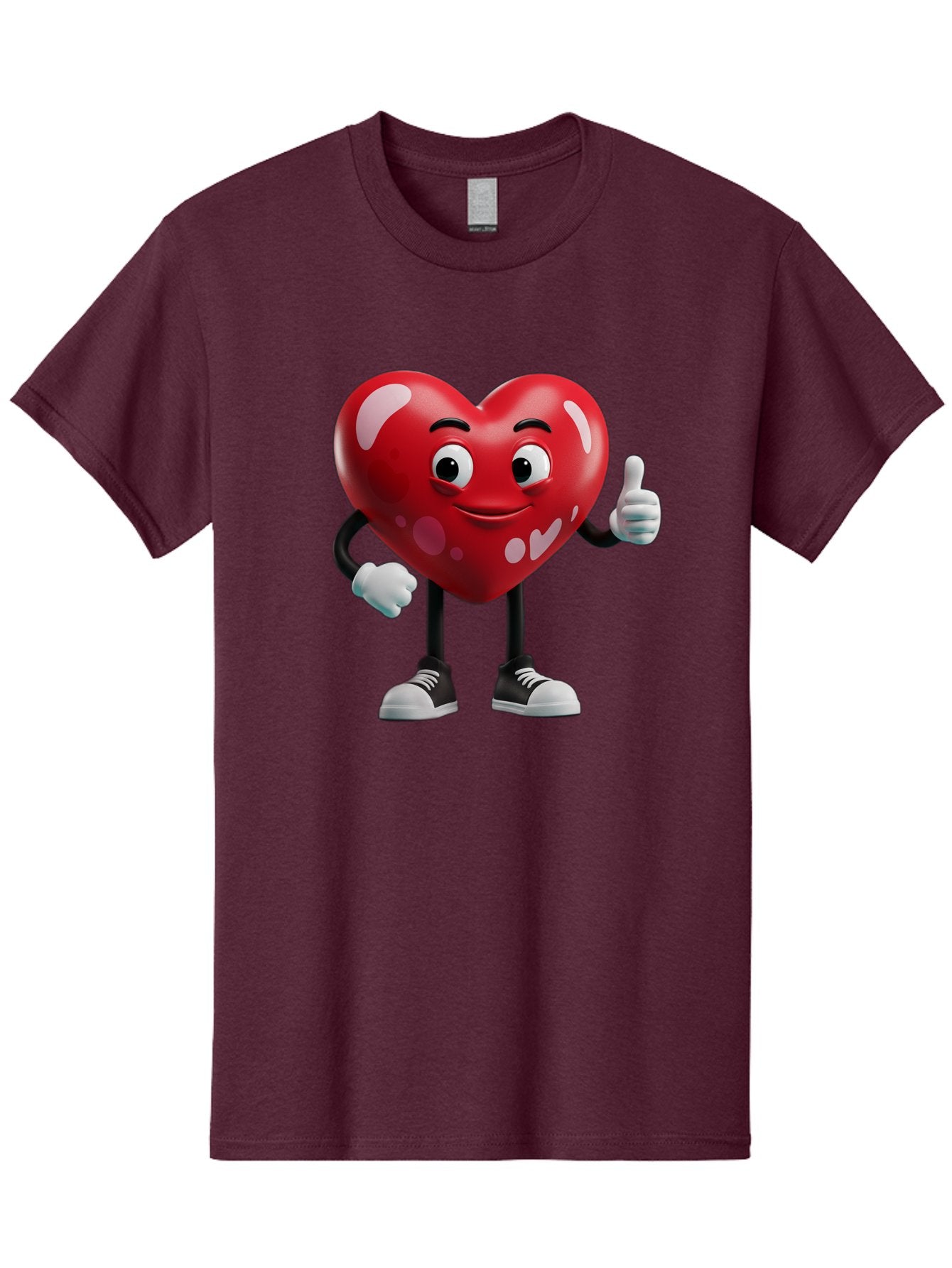Heart-Character Men'S Graphic Tee, 100% Cotton, Comfortable Casual Summer Wear, Machine Washable, Cartoon Heart, Red Heart, Smiling Face, Thumbs Up, Approval, Positivity, Love, Happiness, Friendship, Gesture Of Approval, Cartoon Character Bae197 4
