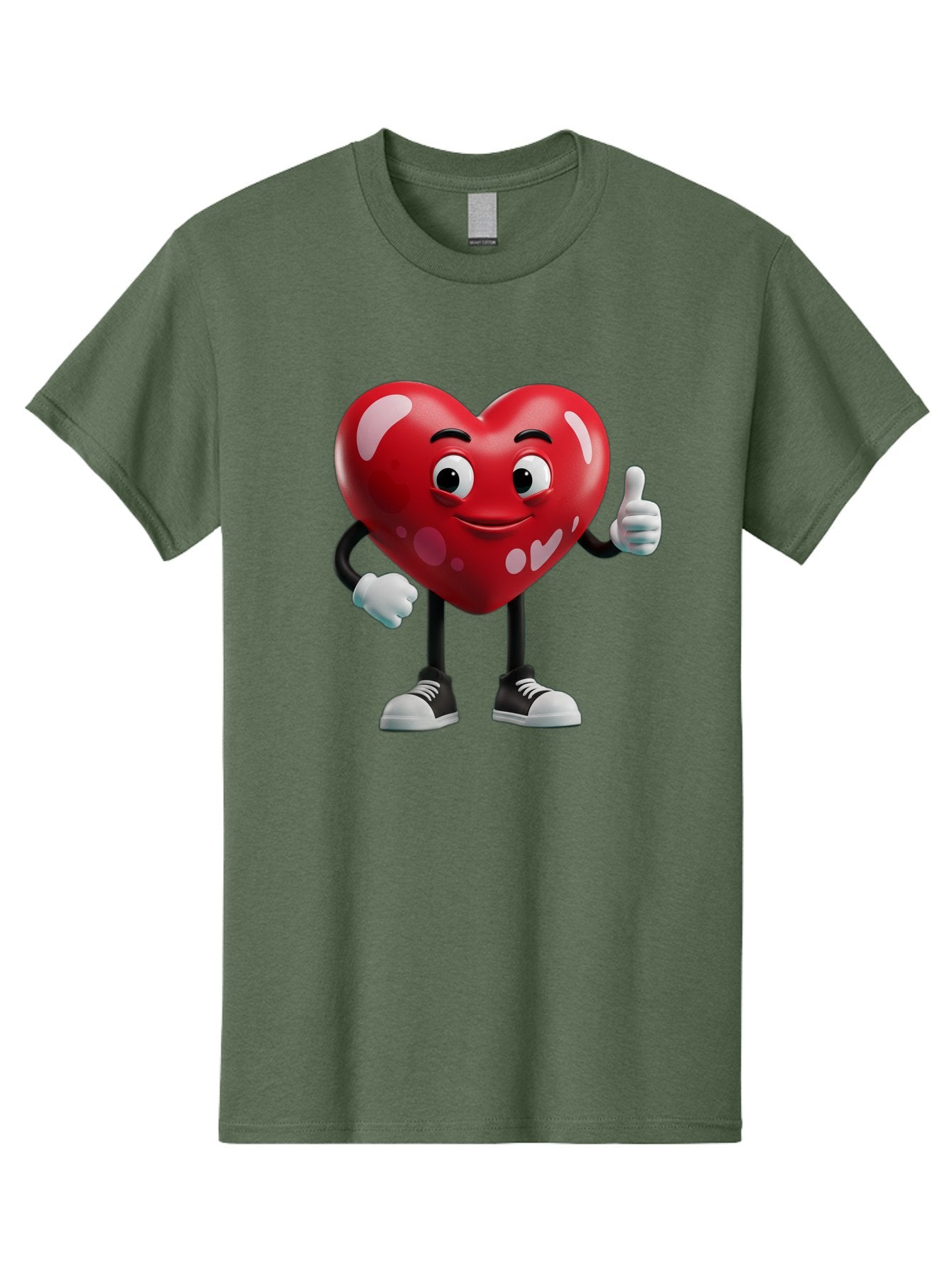 Heart-Character Men'S Graphic Tee, 100% Cotton, Comfortable Casual Summer Wear, Machine Washable, Cartoon Heart, Red Heart, Smiling Face, Thumbs Up, Approval, Positivity, Love, Happiness, Friendship, Gesture Of Approval, Cartoon Character Bae197 5