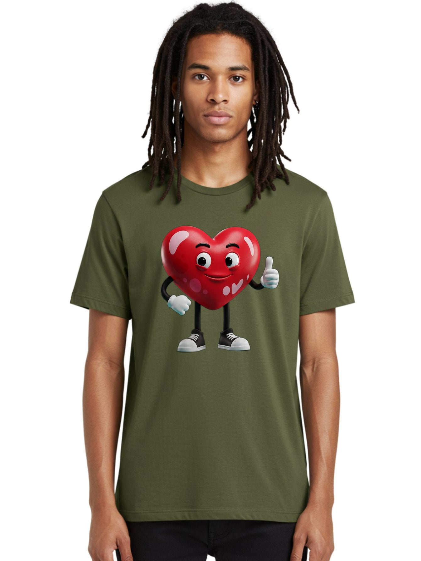 Heart-Character Men'S Graphic Tee, 100% Cotton, Comfortable Casual Summer Wear, Machine Washable, Cartoon Heart, Red Heart, Smiling Face, Thumbs Up, Approval, Positivity, Love, Happiness, Friendship, Gesture Of Approval, Cartoon Character Bae197 23
