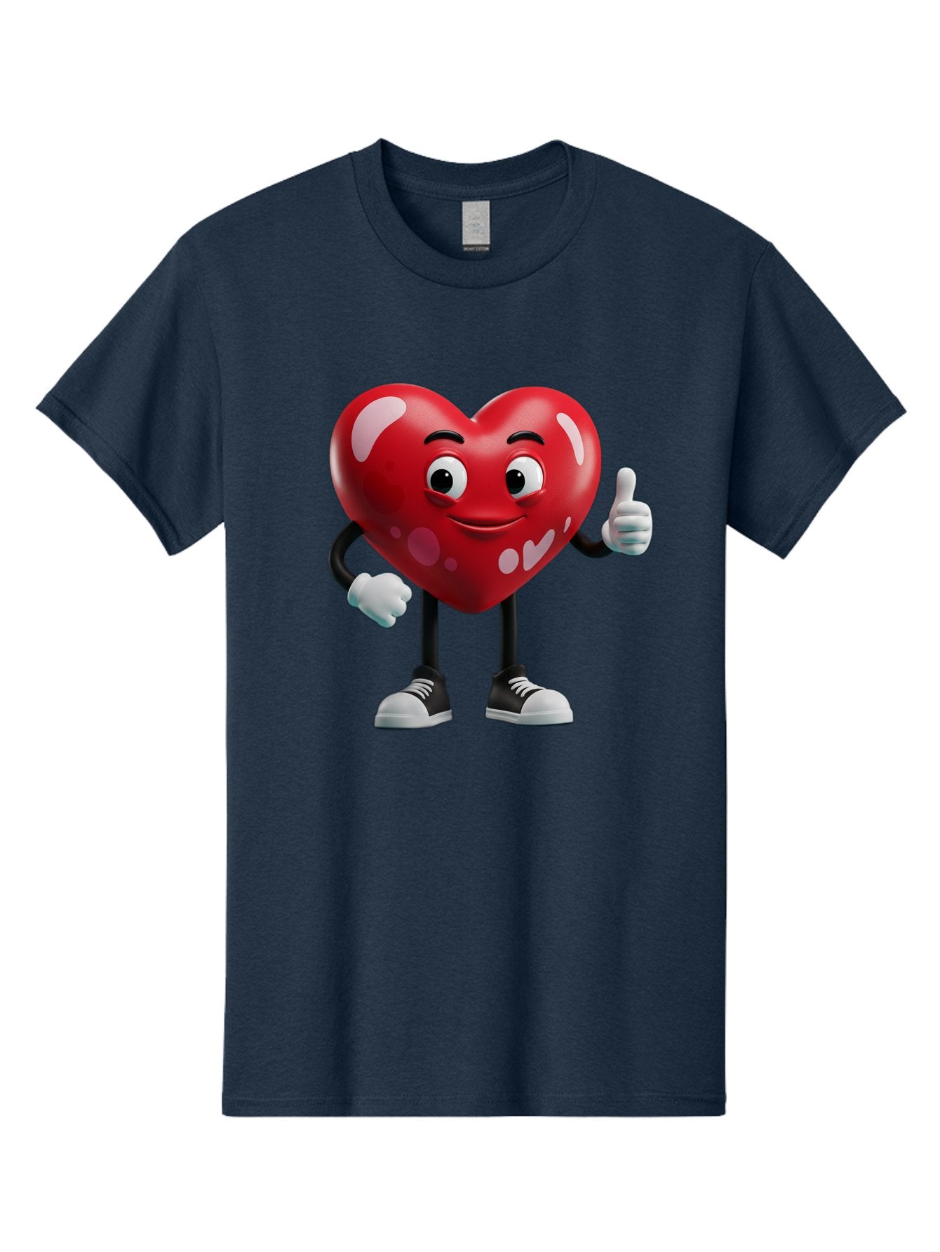 Heart-Character Men'S Graphic Tee, 100% Cotton, Comfortable Casual Summer Wear, Machine Washable, Cartoon Heart, Red Heart, Smiling Face, Thumbs Up, Approval, Positivity, Love, Happiness, Friendship, Gesture Of Approval, Cartoon Character Bae197 6