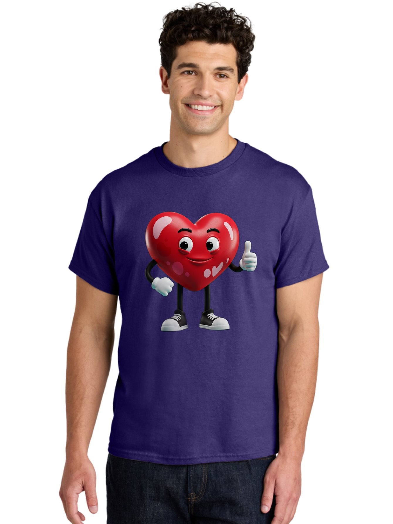 Heart-Character Men'S Graphic Tee, 100% Cotton, Comfortable Casual Summer Wear, Machine Washable, Cartoon Heart, Red Heart, Smiling Face, Thumbs Up, Approval, Positivity, Love, Happiness, Friendship, Gesture Of Approval, Cartoon Character Bae197 30