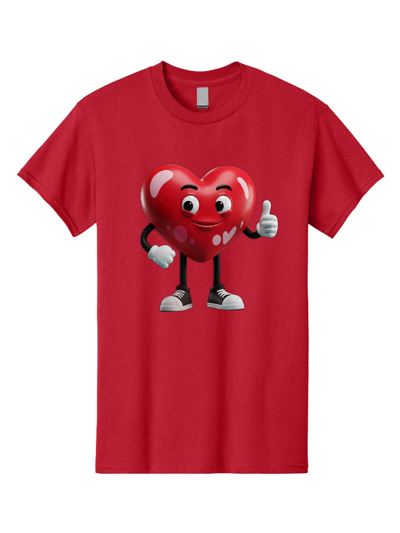 Heart-Character Men'S Graphic Tee, 100% Cotton, Comfortable Casual Summer Wear, Machine Washable, Cartoon Heart, Red Heart, Smiling Face, Thumbs Up, Approval, Positivity, Love, Happiness, Friendship, Gesture Of Approval, Cartoon Character Bae197 10