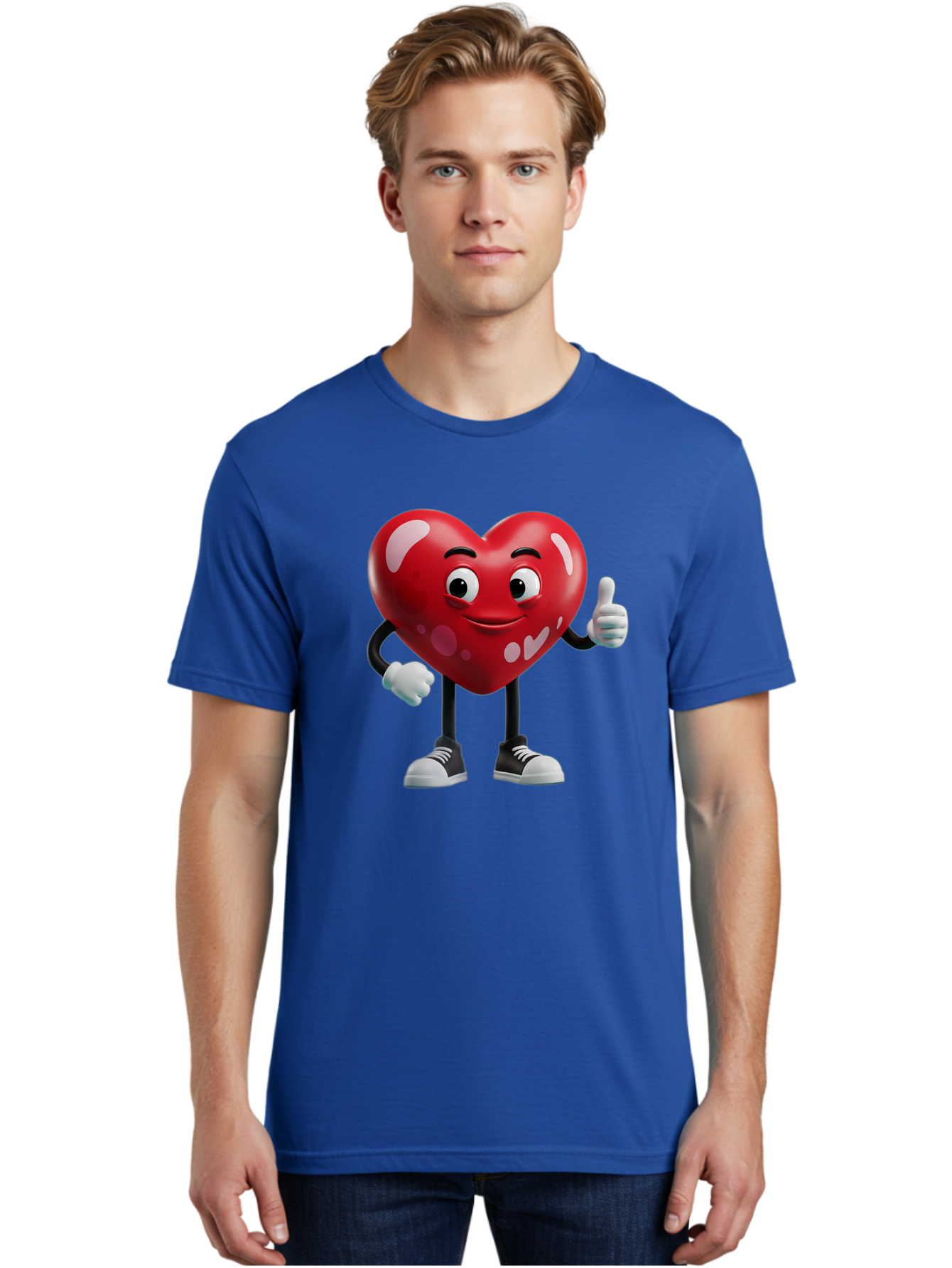 Heart-Character Men'S Graphic Tee, 100% Cotton, Comfortable Casual Summer Wear, Machine Washable, Cartoon Heart, Red Heart, Smiling Face, Thumbs Up, Approval, Positivity, Love, Happiness, Friendship, Gesture Of Approval, Cartoon Character Bae197 17