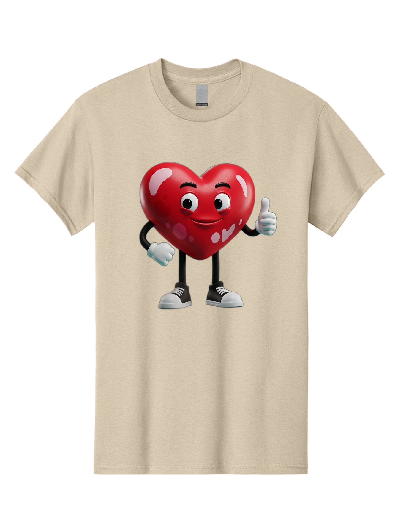 Heart-Character Men'S Graphic Tee, 100% Cotton, Comfortable Casual Summer Wear, Machine Washable, Cartoon Heart, Red Heart, Smiling Face, Thumbs Up, Approval, Positivity, Love, Happiness, Friendship, Gesture Of Approval, Cartoon Character Bae197