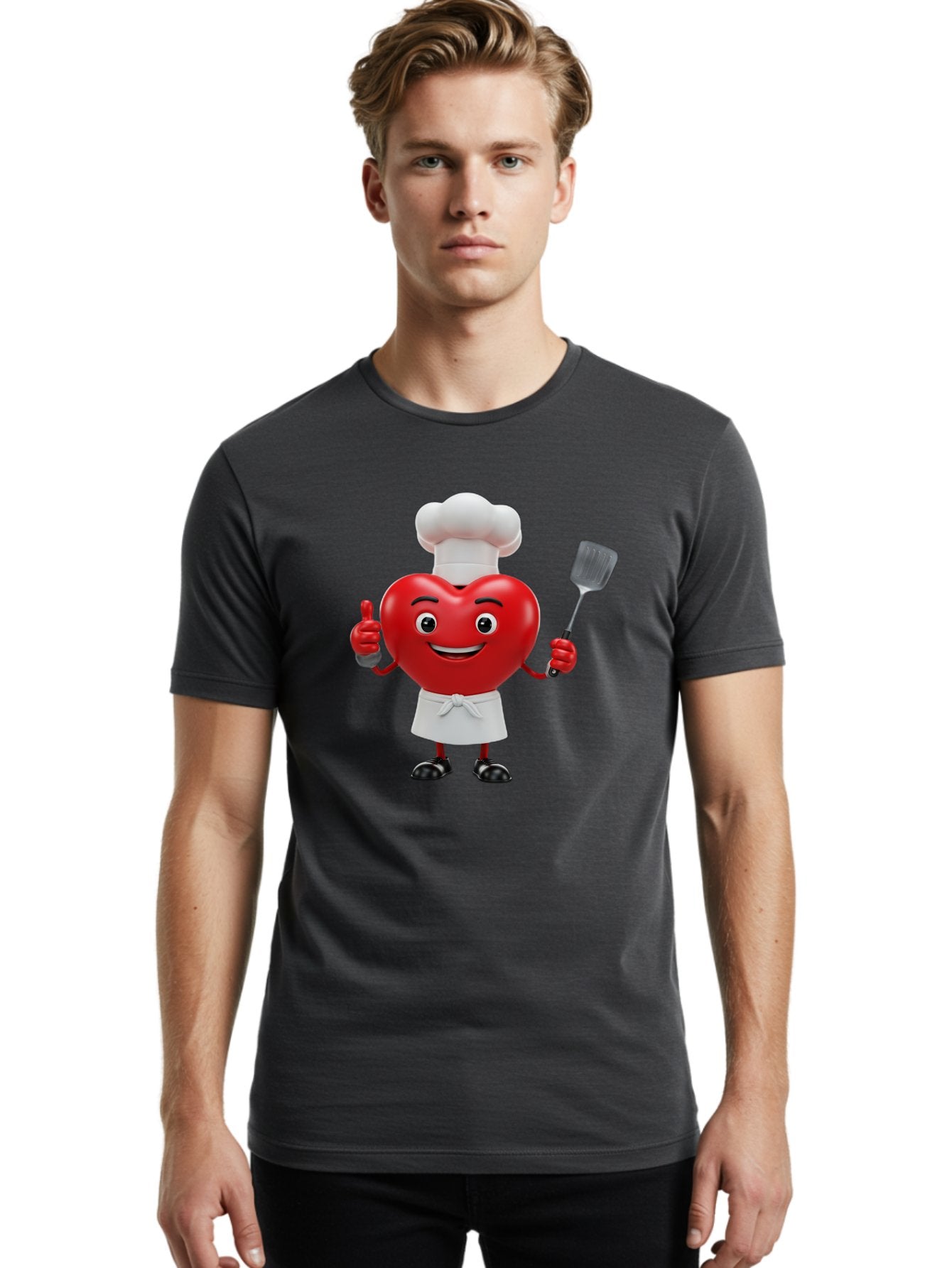 Heart-Chef Men'S Graphic Tee, 100% Cotton, Comfortable Casual Summer Wear, Machine Washable, Heart-Shaped Chef Mascot, Cooking With Love, Chef Hat, White Apron, Thumbs Up, Approval, Kitchen Tool, Culinary Delight, Cartoon Character, Bae198 20