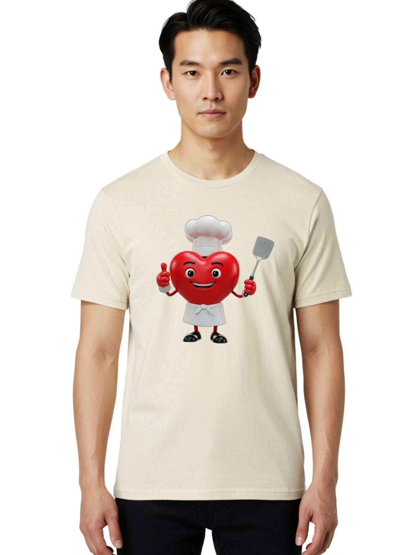 Heart-Chef Men'S Graphic Tee, 100% Cotton, Comfortable Casual Summer Wear, Machine Washable, Heart-Shaped Chef Mascot, Cooking With Love, Chef Hat, White Apron, Thumbs Up, Approval, Kitchen Tool, Culinary Delight, Cartoon Character, Bae198 16