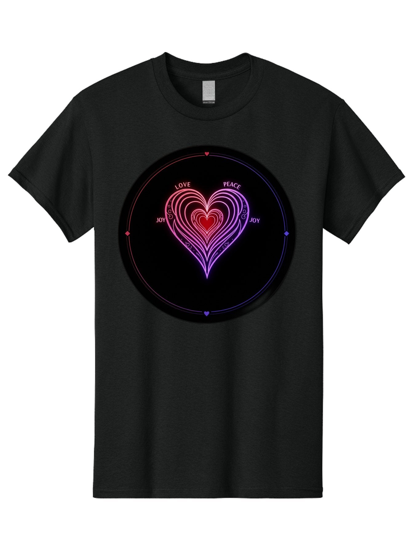 Heart-Of-Love Men'S Graphic Tee, 100% Cotton, Comfortable Casual Summer Wear, Machine Washable, Heart Symbol, Love Peace Joy, Neon Lights, Layered Hearts, Gradient Colors, Circular Design, Emotional Wellness, Positive Vibes, Bae199 7